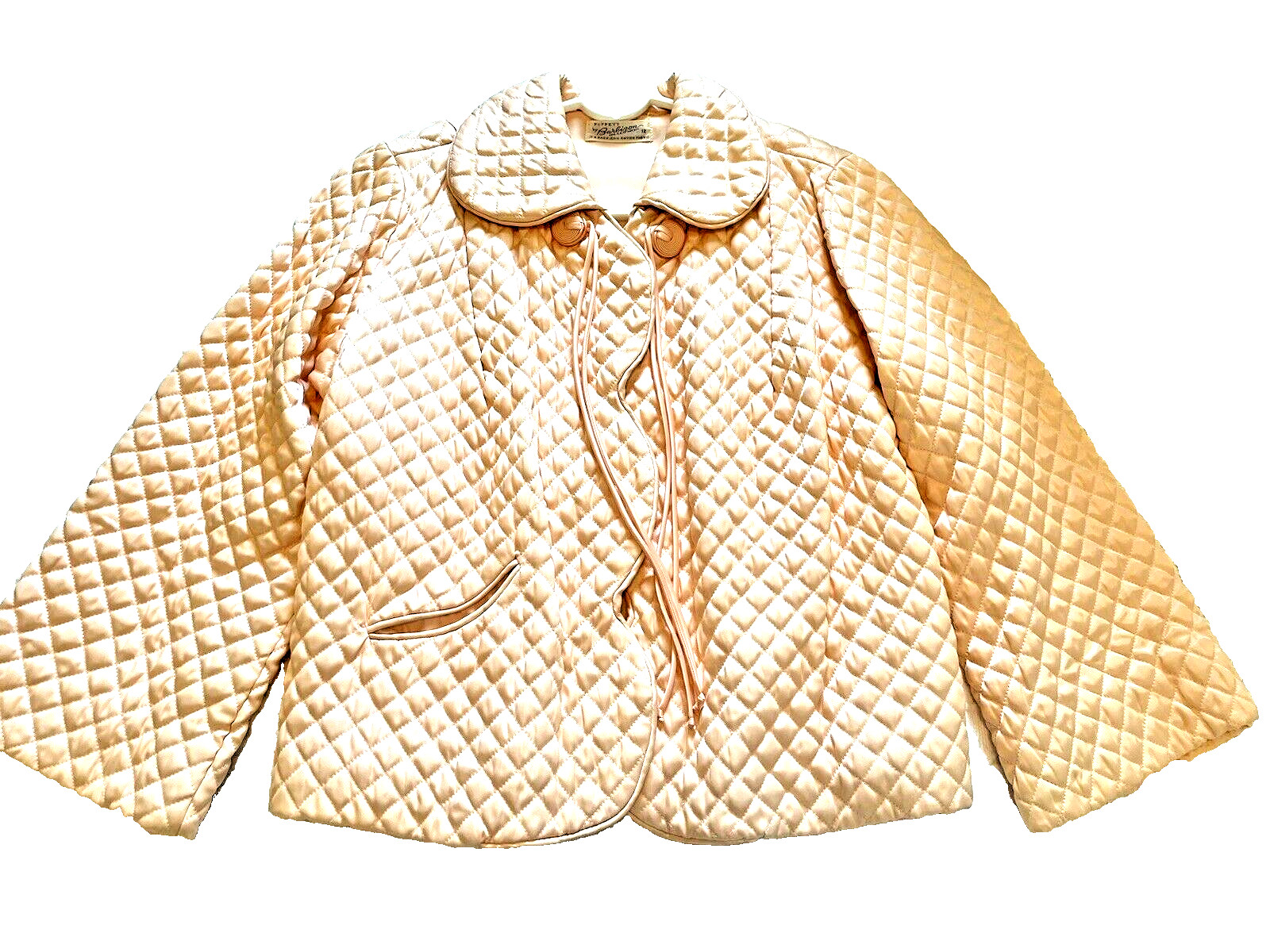 VTG 50s 60s Barbizon PEACH WOMENS Quilted Rayon Bed Jacket SZ 12 3/4 Sleeve