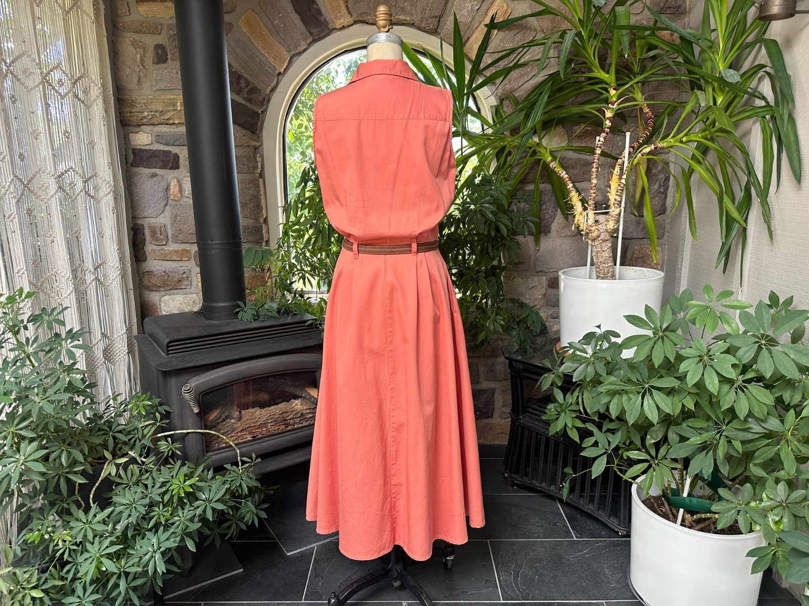 Vintage 1990s Muted Coral Cotton Denim Button Front Dress Fads