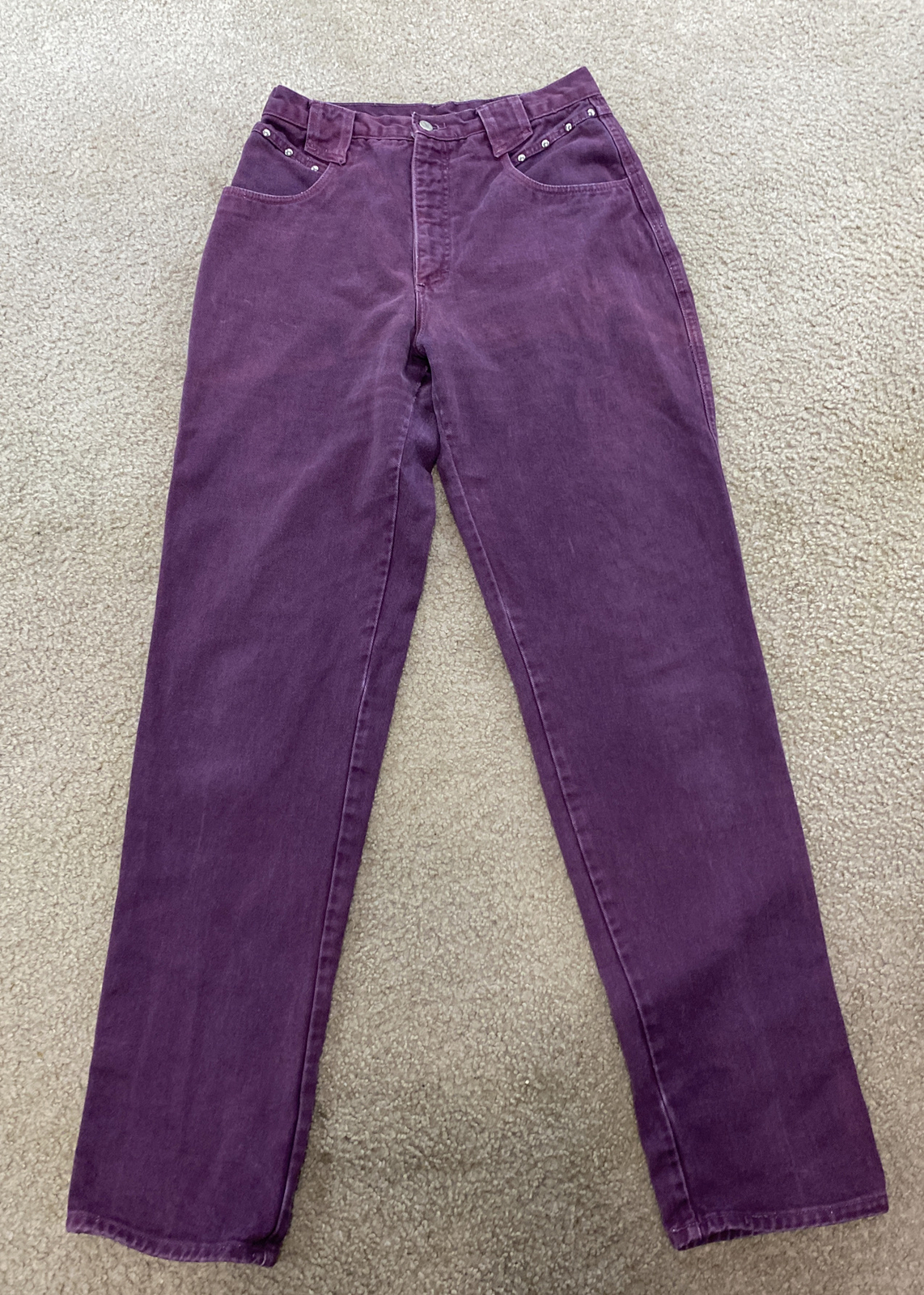 17/18 Vtg ROPER RANCHER HIGH WAIST RAW DENIM MOM JEANS USA Purple ￼