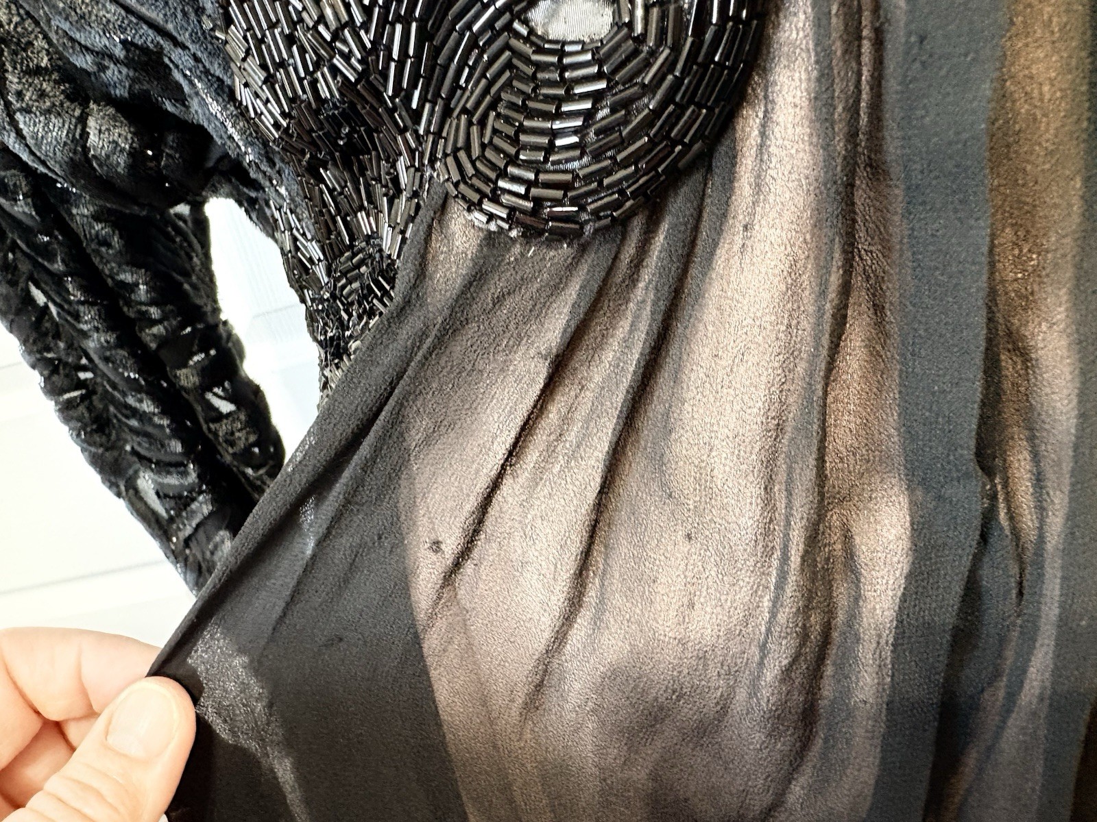 80s NOLAN MILLER Dynasty Black Velvet Burnout 100% Silk Art Deco Gown Size 12/14