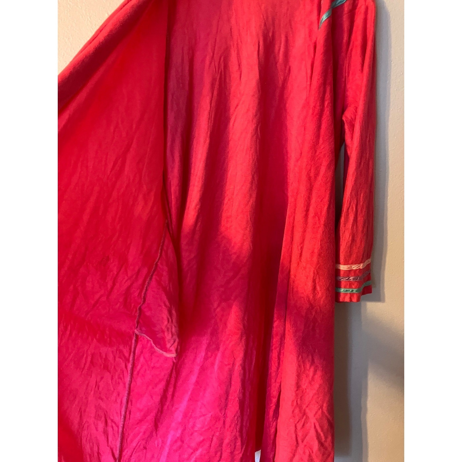 VNTG Adesso! Pink Robe Long Duster Ribbon Trim Belted Hot Pink Stranger Things