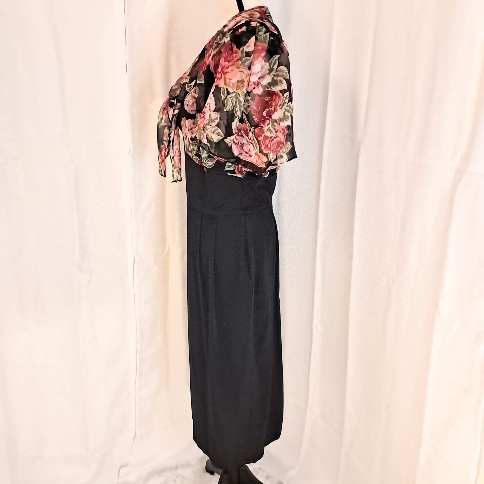 Vintage 80s Phoebe Floral Coquette Midi Dress 40s Inspired Silhouette Sz 14