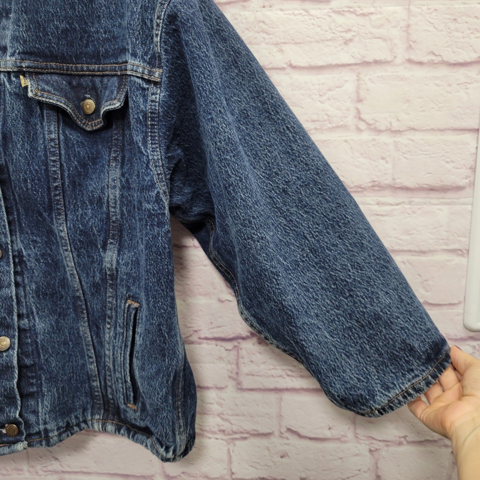 VTG Levis Denim Trucker Jacket Womens L? Blue Wash Slouchy Grunge Y2K 90s