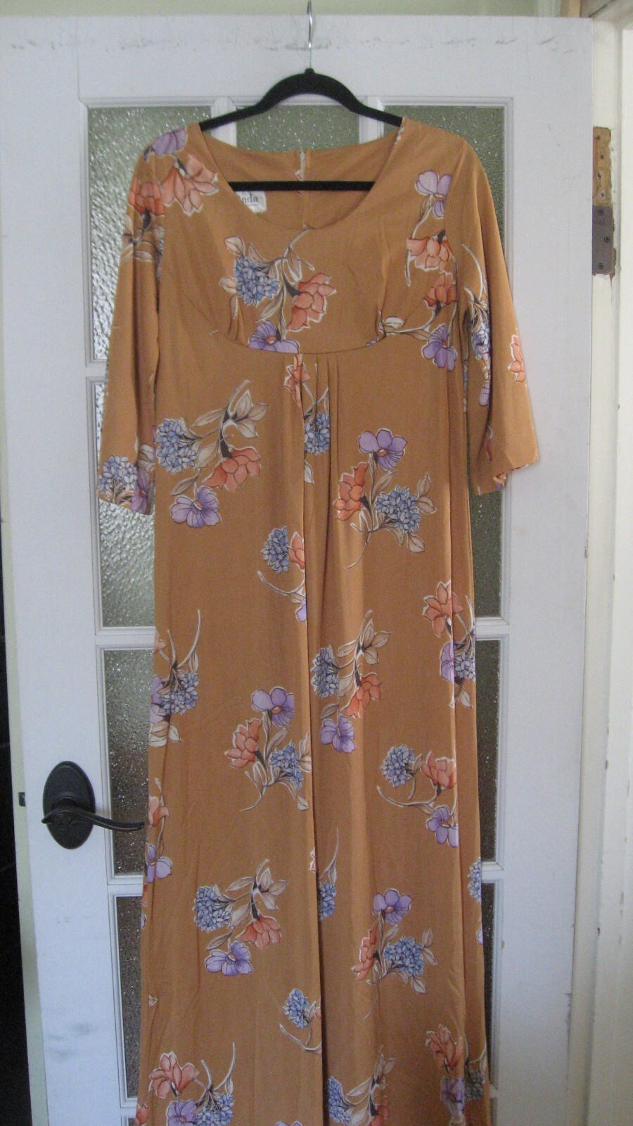 Vintage 70s Peach Floral Long Maxi Dress Hippie Boho Festival Garden Wedding M