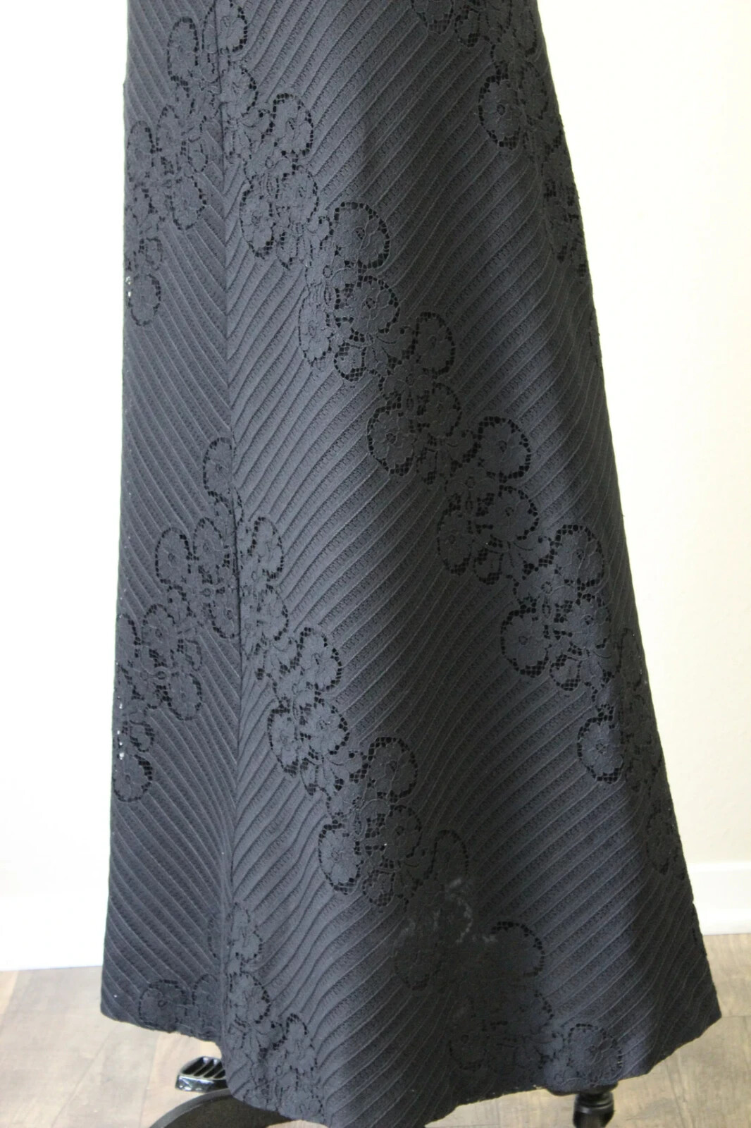 Vintage 70’s DEADSTOCK Joy Stevens California Black Lace Halter Maxi Dress