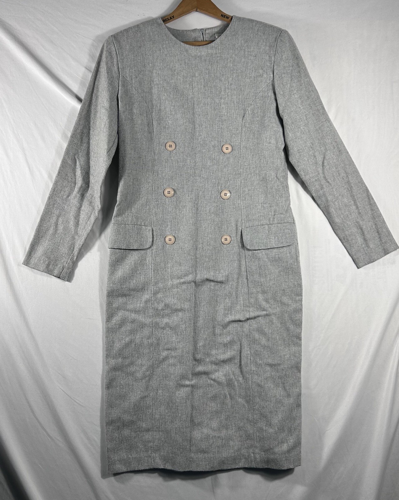 Vintage women’s Wool Blend Midi Dress Long Sleeve Gray Minimalist Size 8 USA
