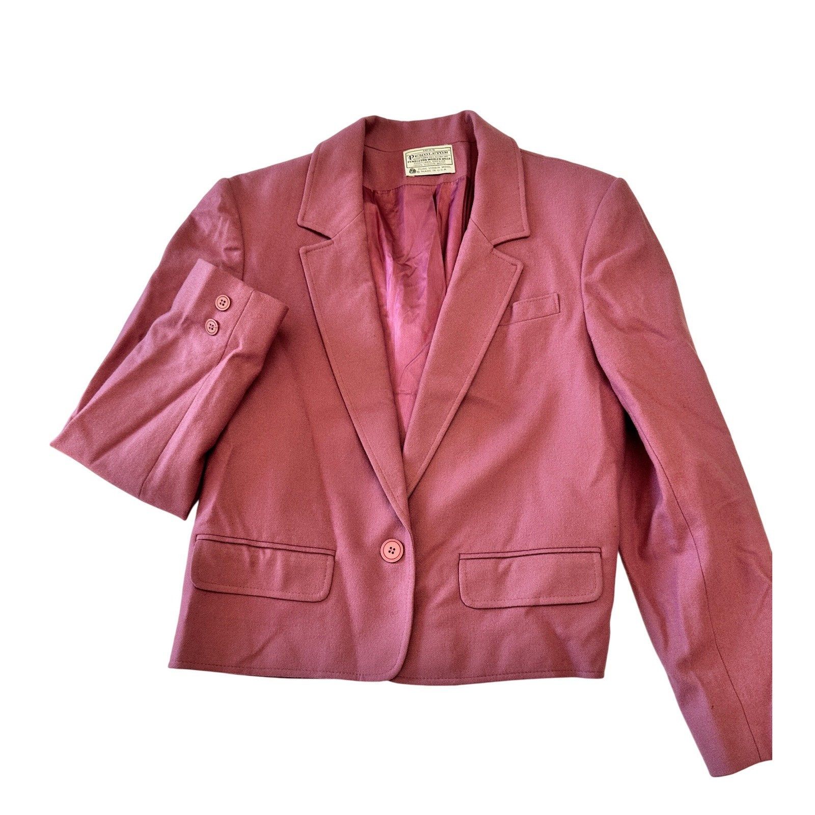 Miss Pendleton Wool Cropped Blazer Vintage 60s 70s Womens Orchid Sz 12 Jacket