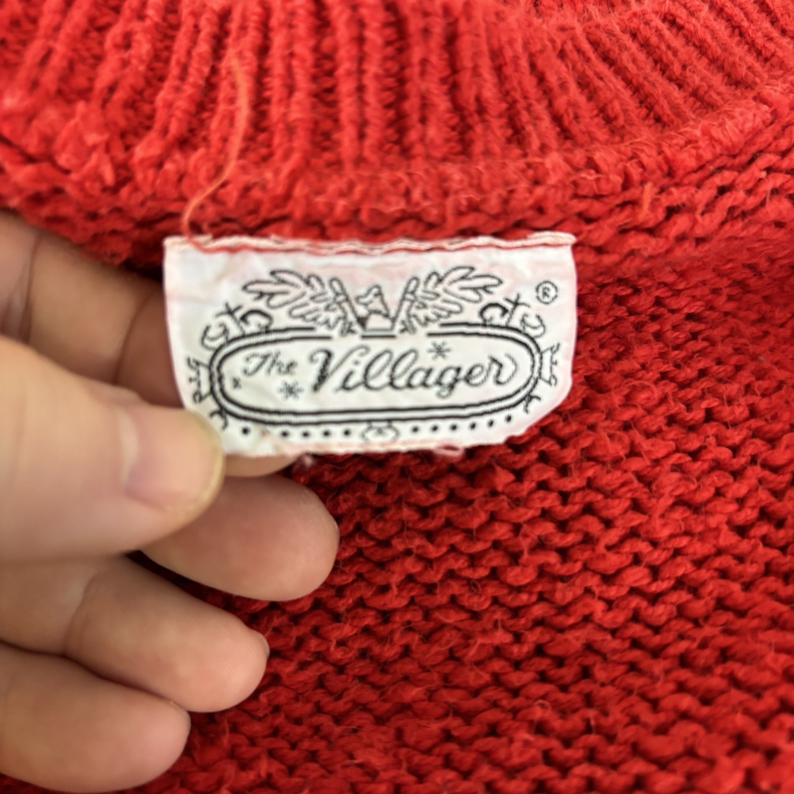 Vintage Villager Red Vest Medium Cardigan USA 80s Y2K Wood Buttons