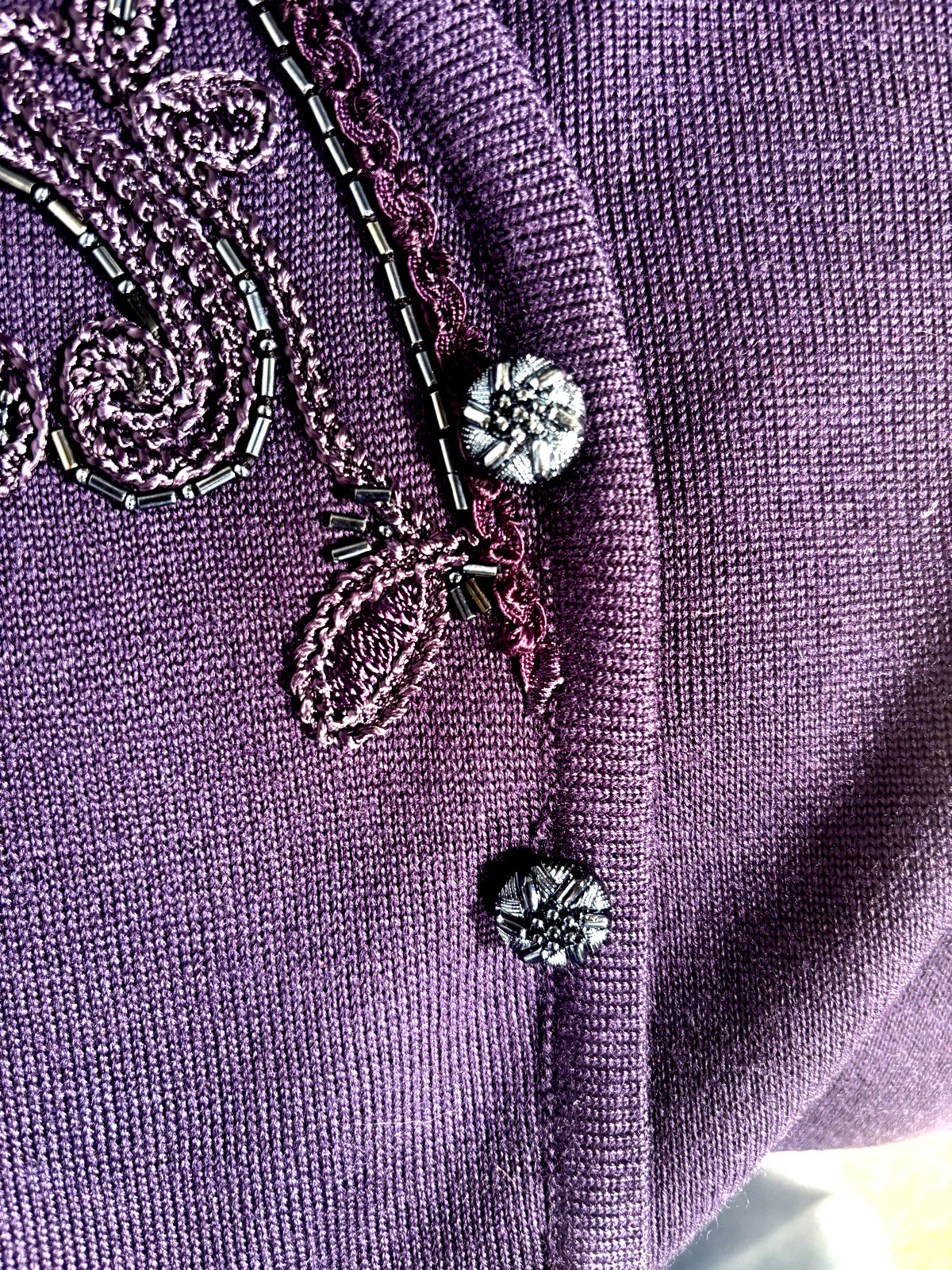 Vintage Carole Light Weight Long Sweater Dress NWT med Purple w/gorgeous beading