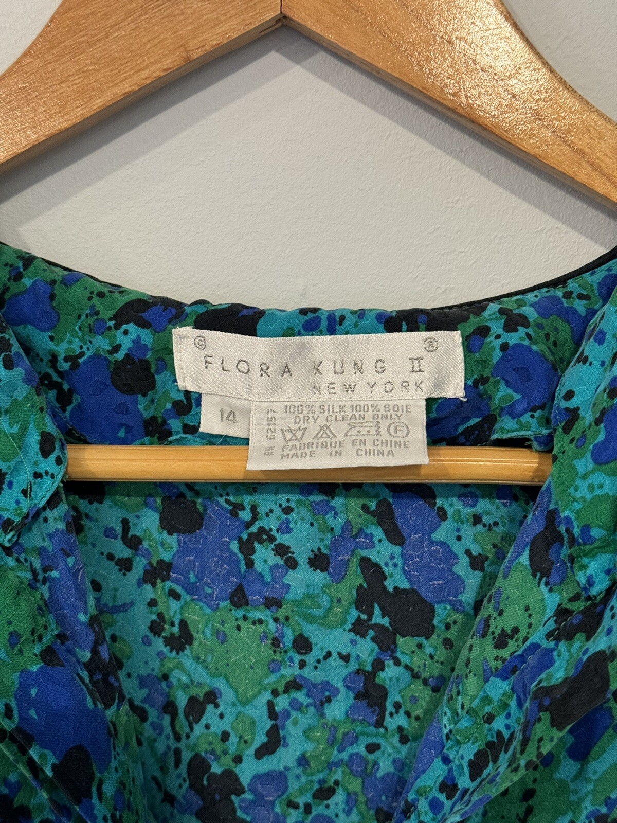 Flora Kung Vintage Top Blue And Green And Black. Size 14