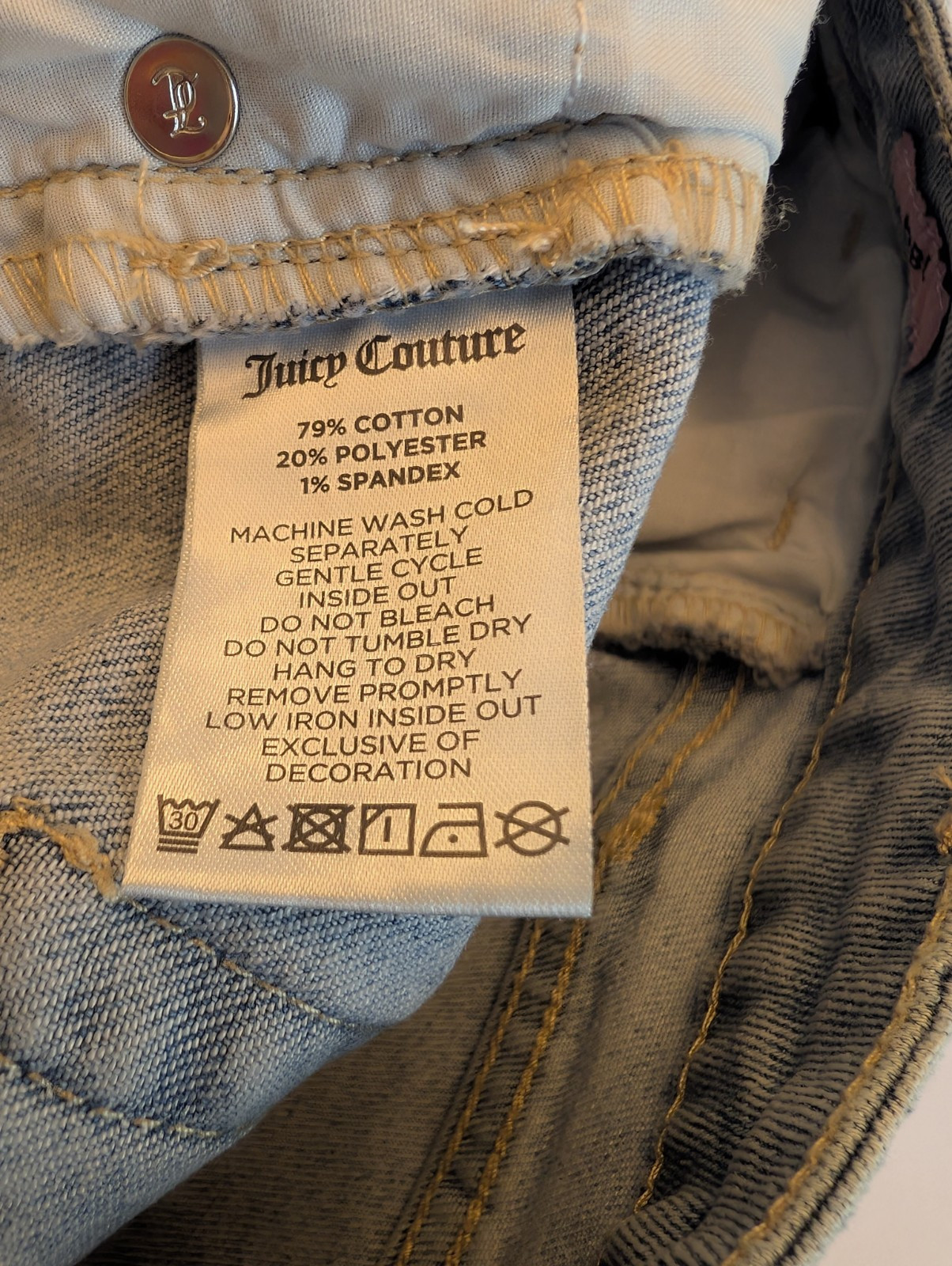 Juicy Couture Light Wash Rhinestone Embellished Jeans 7/28 Wide Leg Hi Rise Y2K