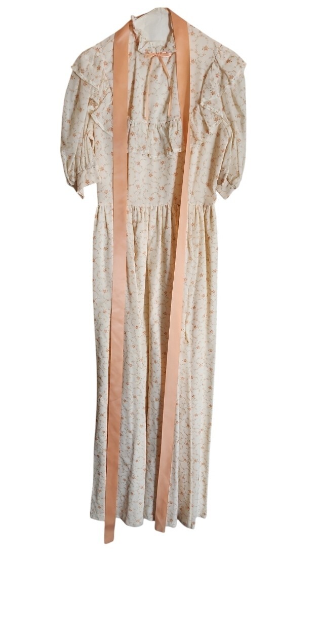 VINTAGE 1970s Peach and Cream Floral Dress RARE