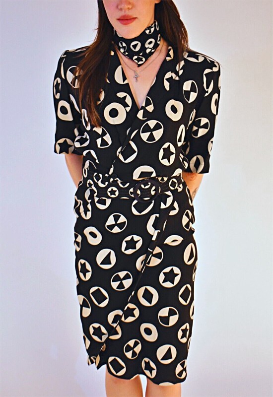 1980’s FENDI Knee Length Geometric Dress – UK 42