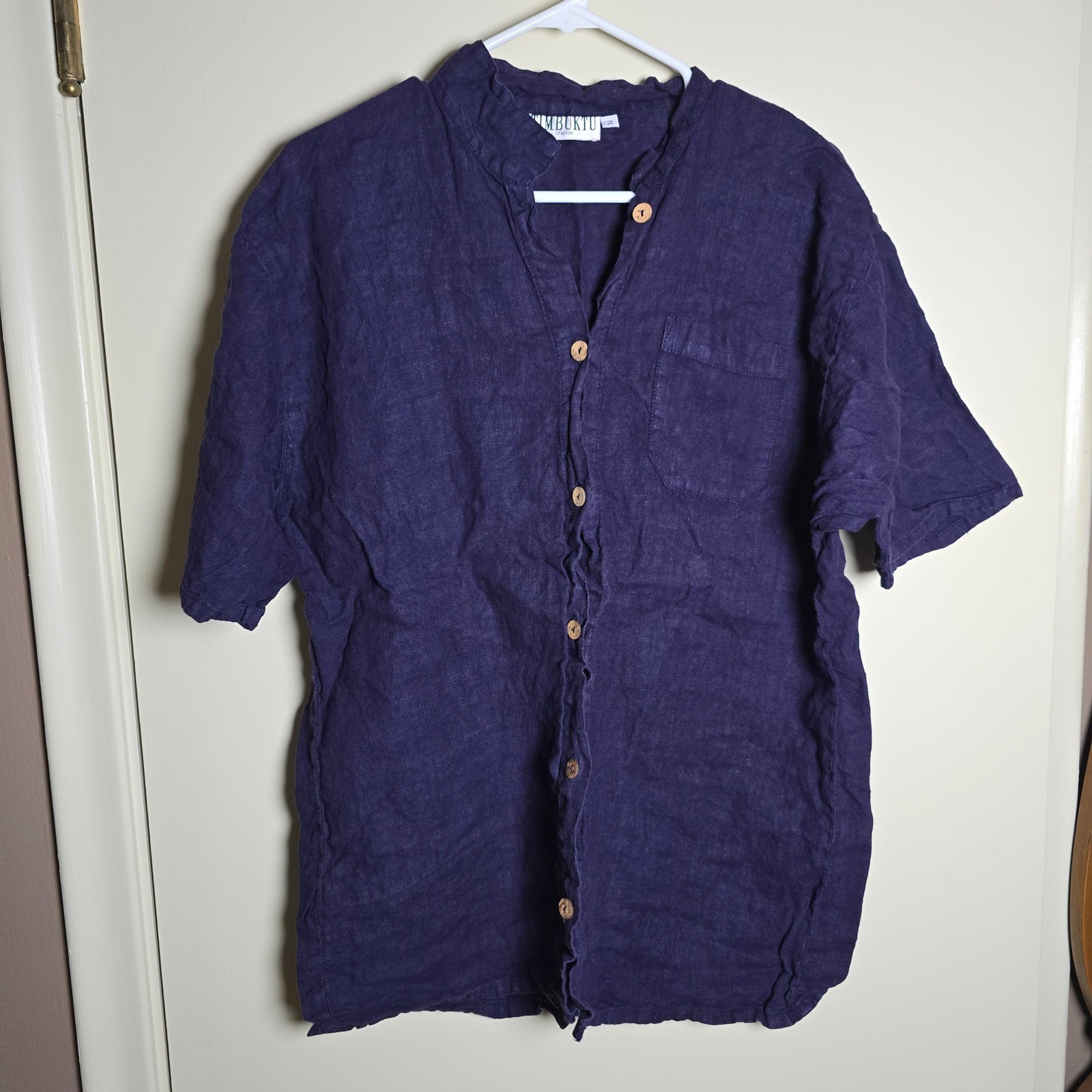 Vintage Timbuktu Station Purple Textured Short Sleeve Shirt Size 2 Button Up