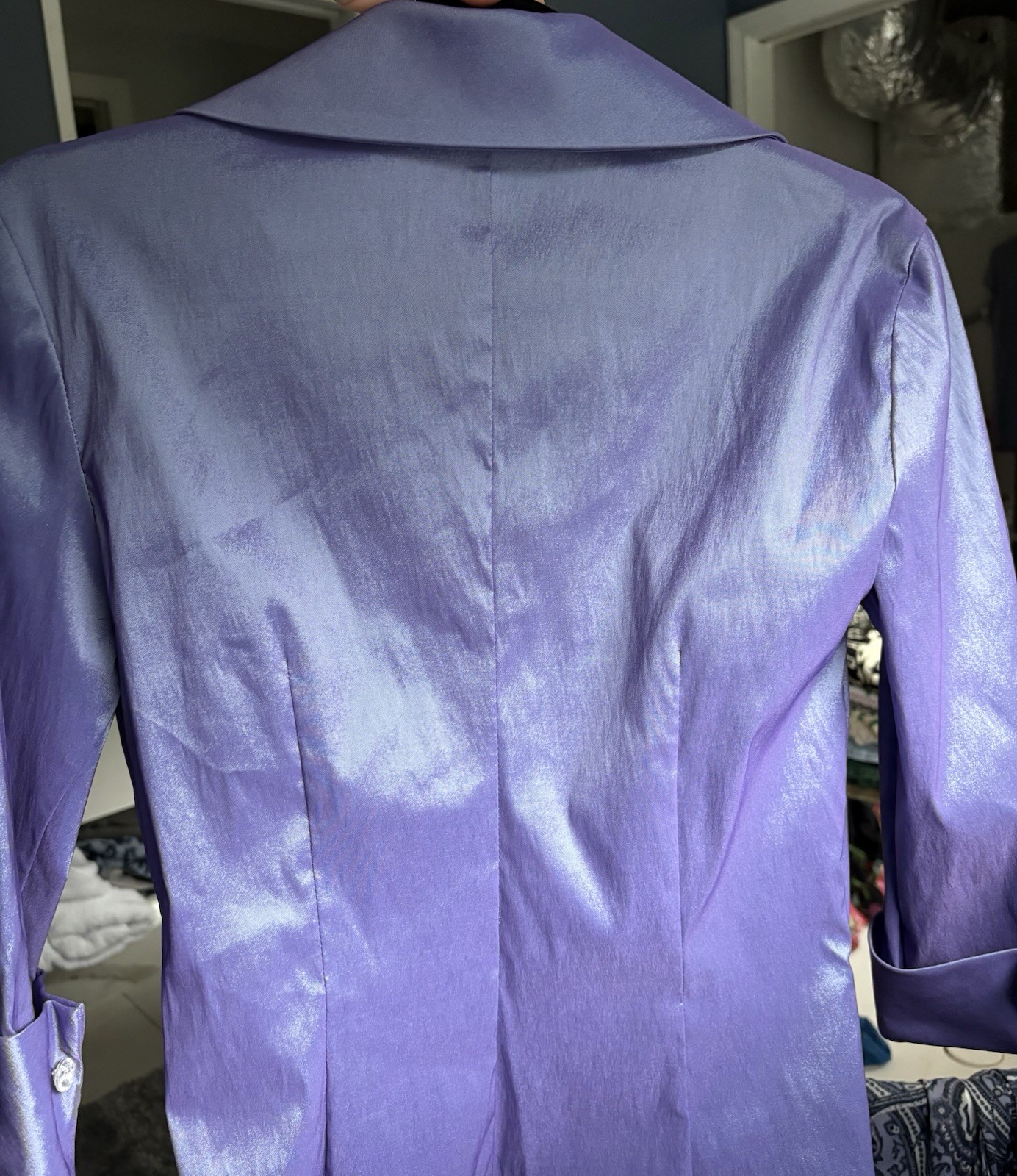 Vintage Formal Purple Metallic Blouse with Rhinestone Embellishment Women’s M