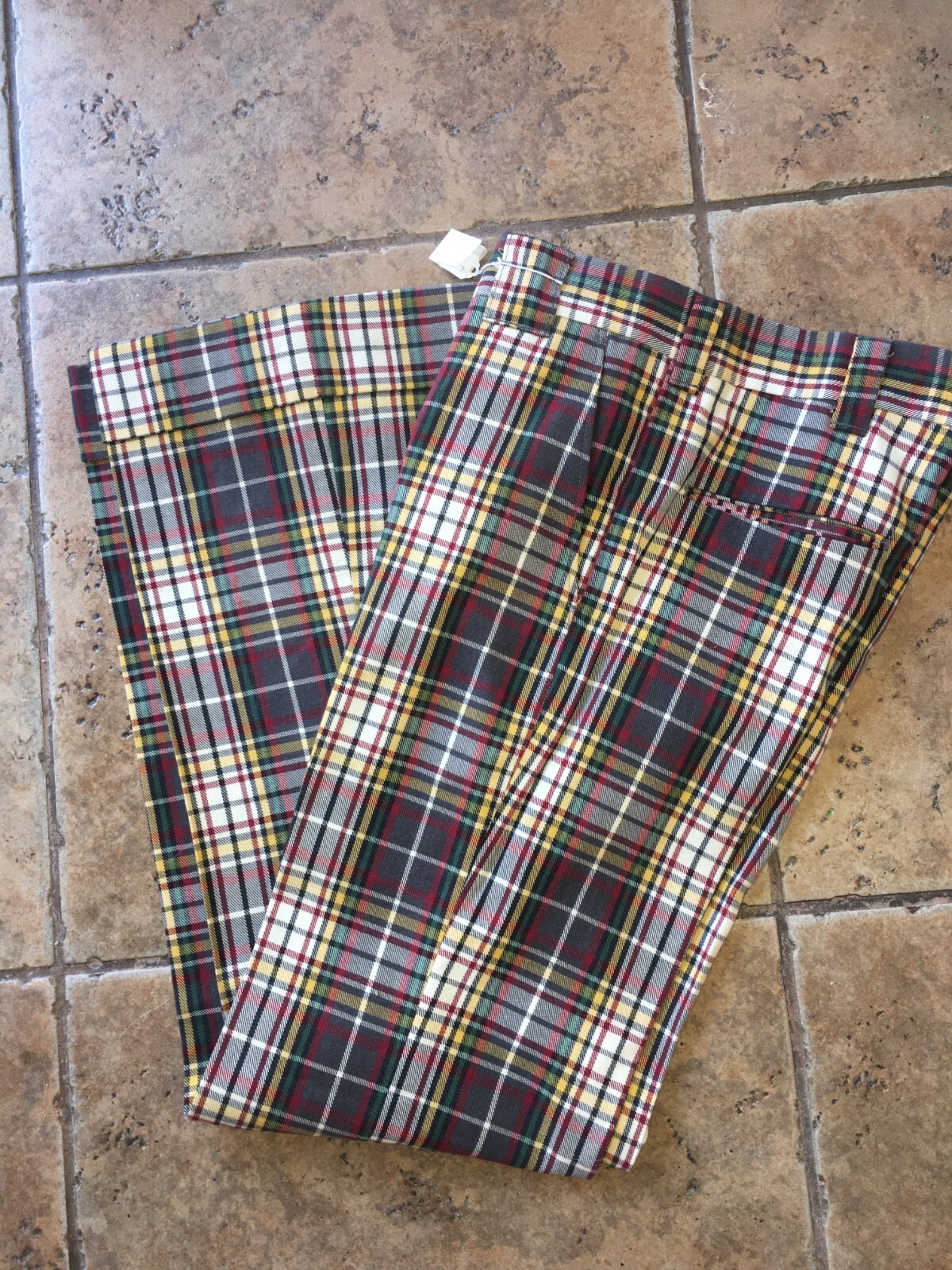 1970s Plaid Pants Bell Bottom Ultra High Waist, 30″ Waist, M