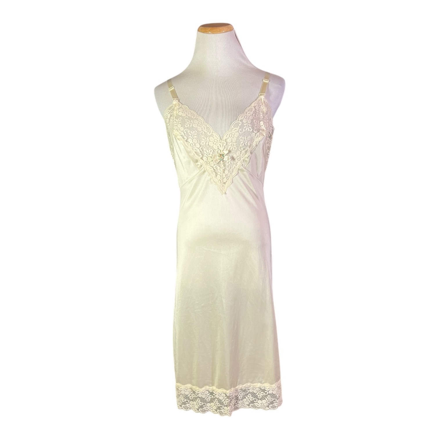 Vintage Sliperfection Size 34 Cream Slip Adjustable Straps Lace Trim