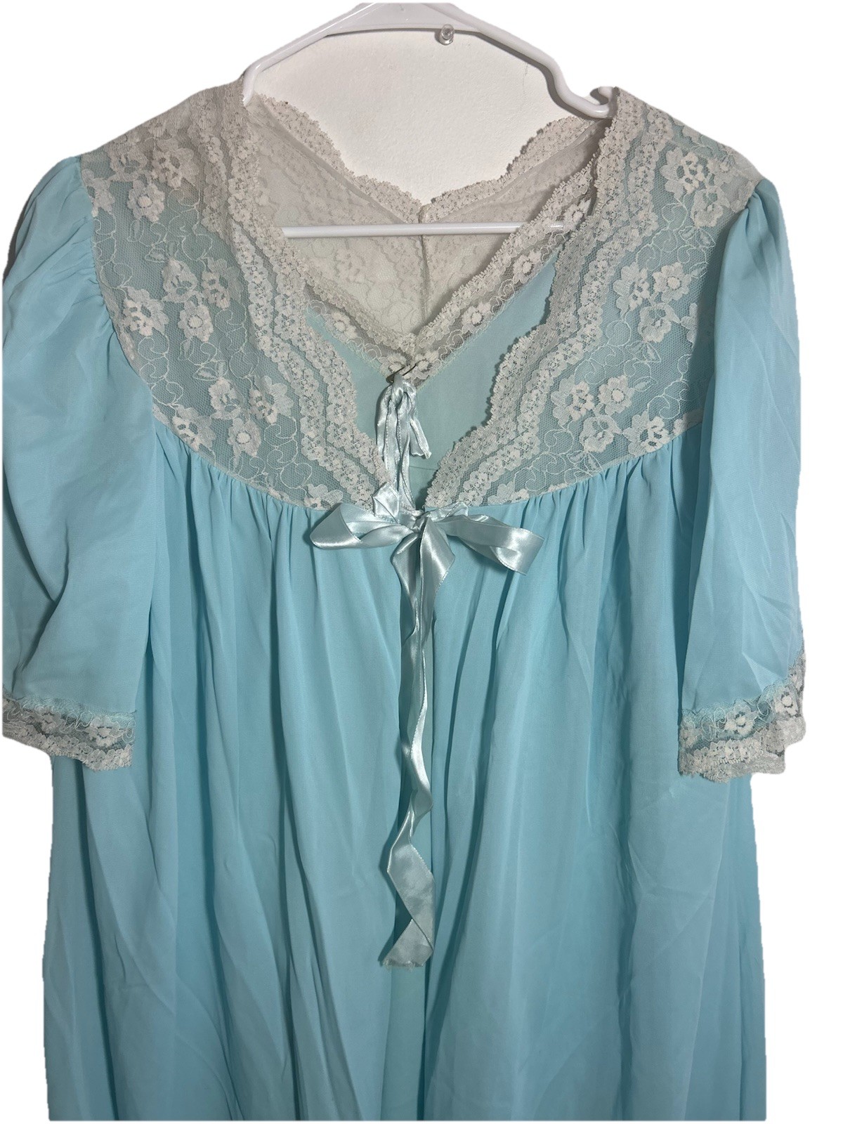 Vtg Baby Blue Lane Bryant Mid Length Peignoir Nightgown Robe Set Nylon 46/48