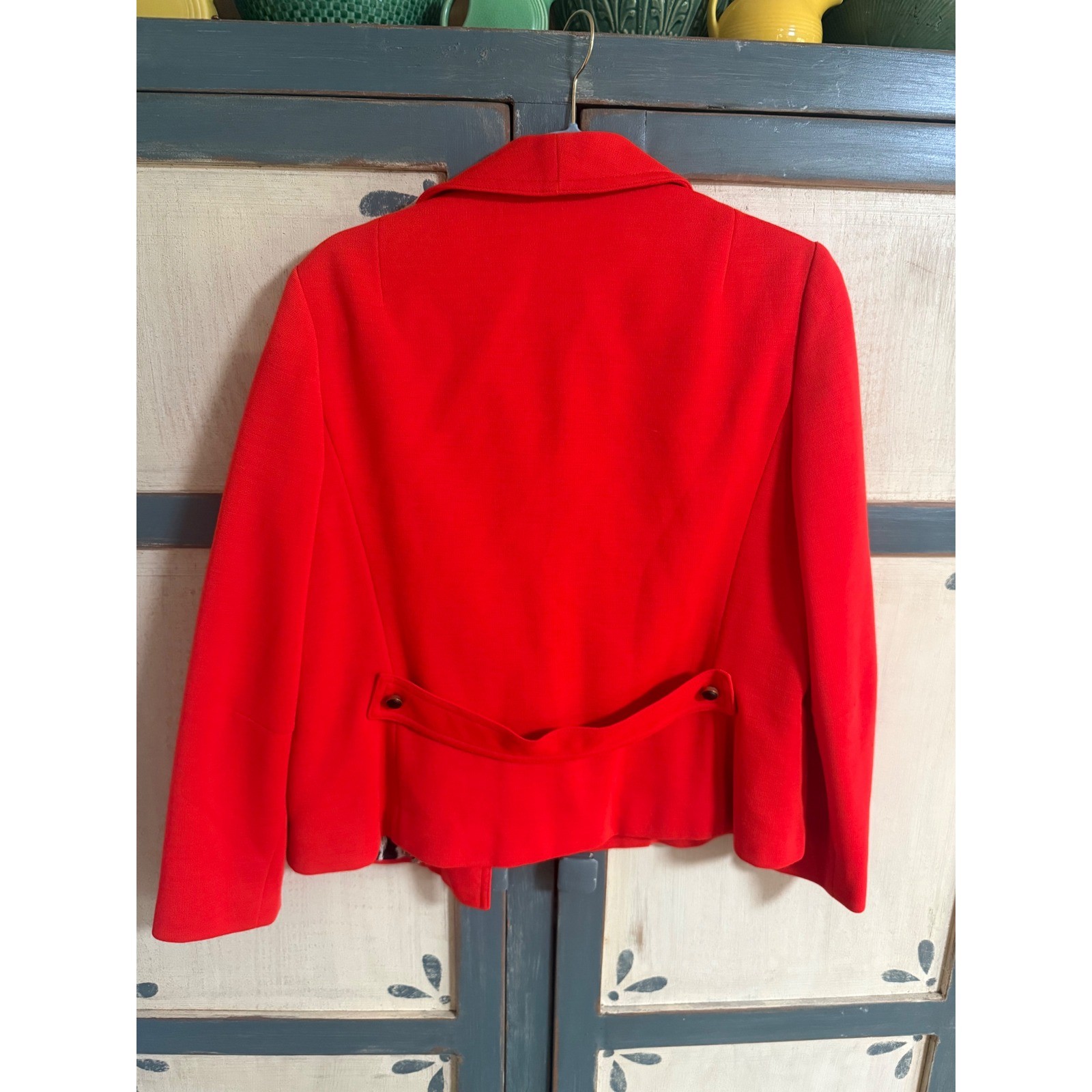 Vintage Red Button Front Jacket Blazer Leopard Print Lining Red M/L Mobwife