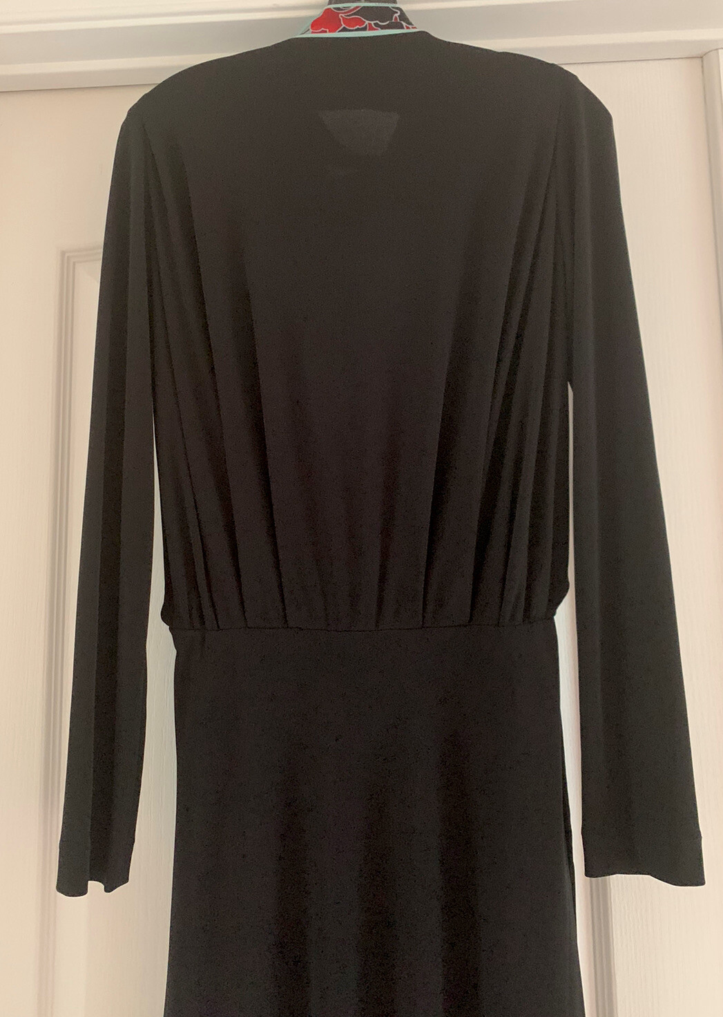 Vintage Leonard Paris Black Jersey Knit Dress With Silk Logo Trim, Sz 38 / US 6