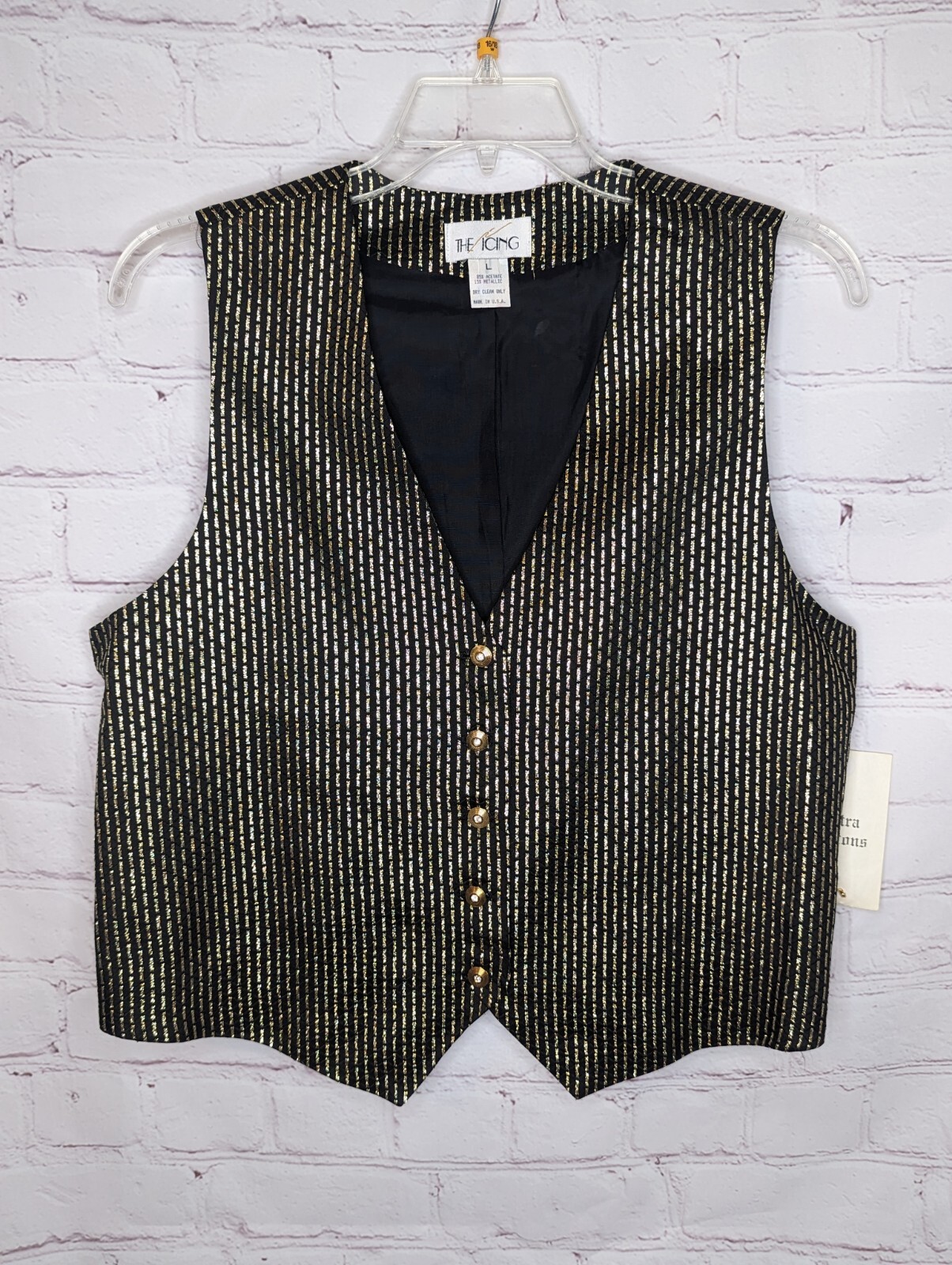 Vintage The Icing Women’s Vest Black Gold Tone Striped Metallic Sz L