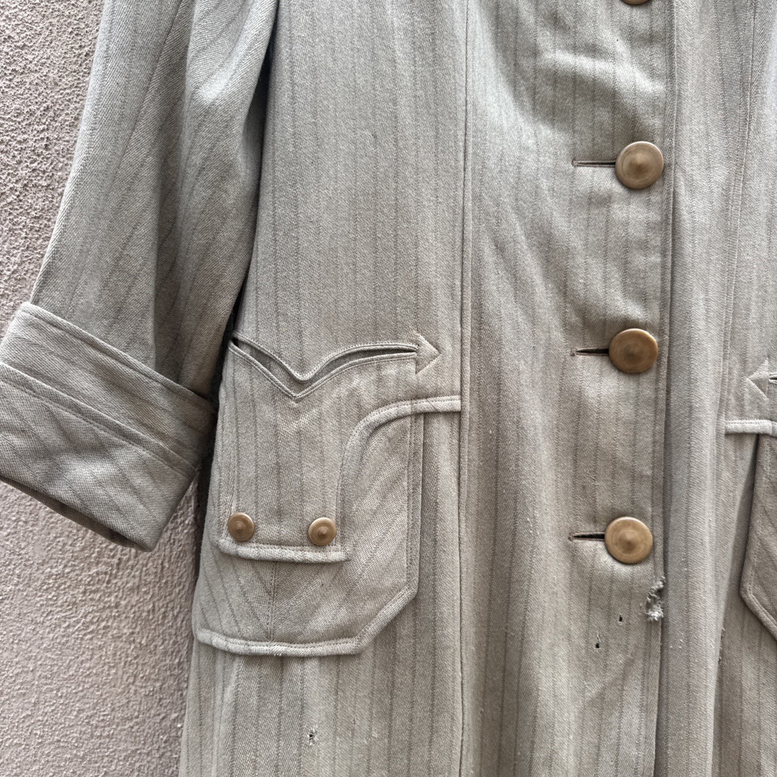 Antique Edwardian Pin Stripe Cream Coat Celluloid Buttons Darting Dress Jacket