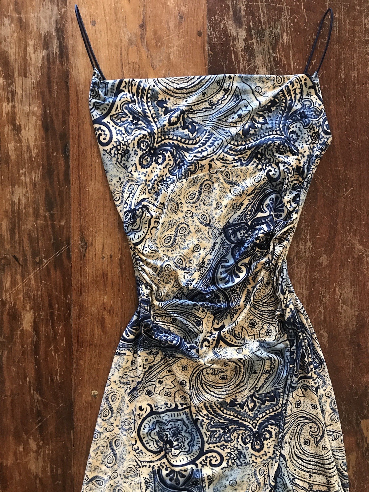 VTG 90s Y2K City Triangles boho hippie dress blue & beige earthy gorgeous fabric
