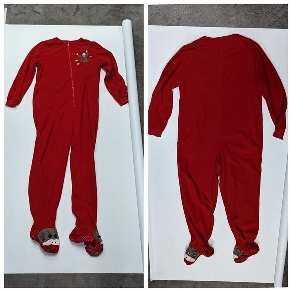Cozycore Sock Monkey Footed Pajamas Nick & Nora Red Fleece M Retro