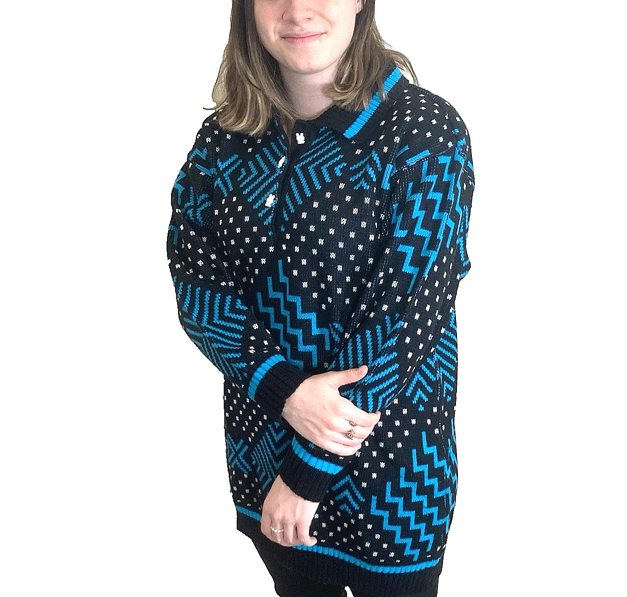 Vintage, 1980’s Women’s Oversize Knit Sweater w/Padded Shoulders, Size M