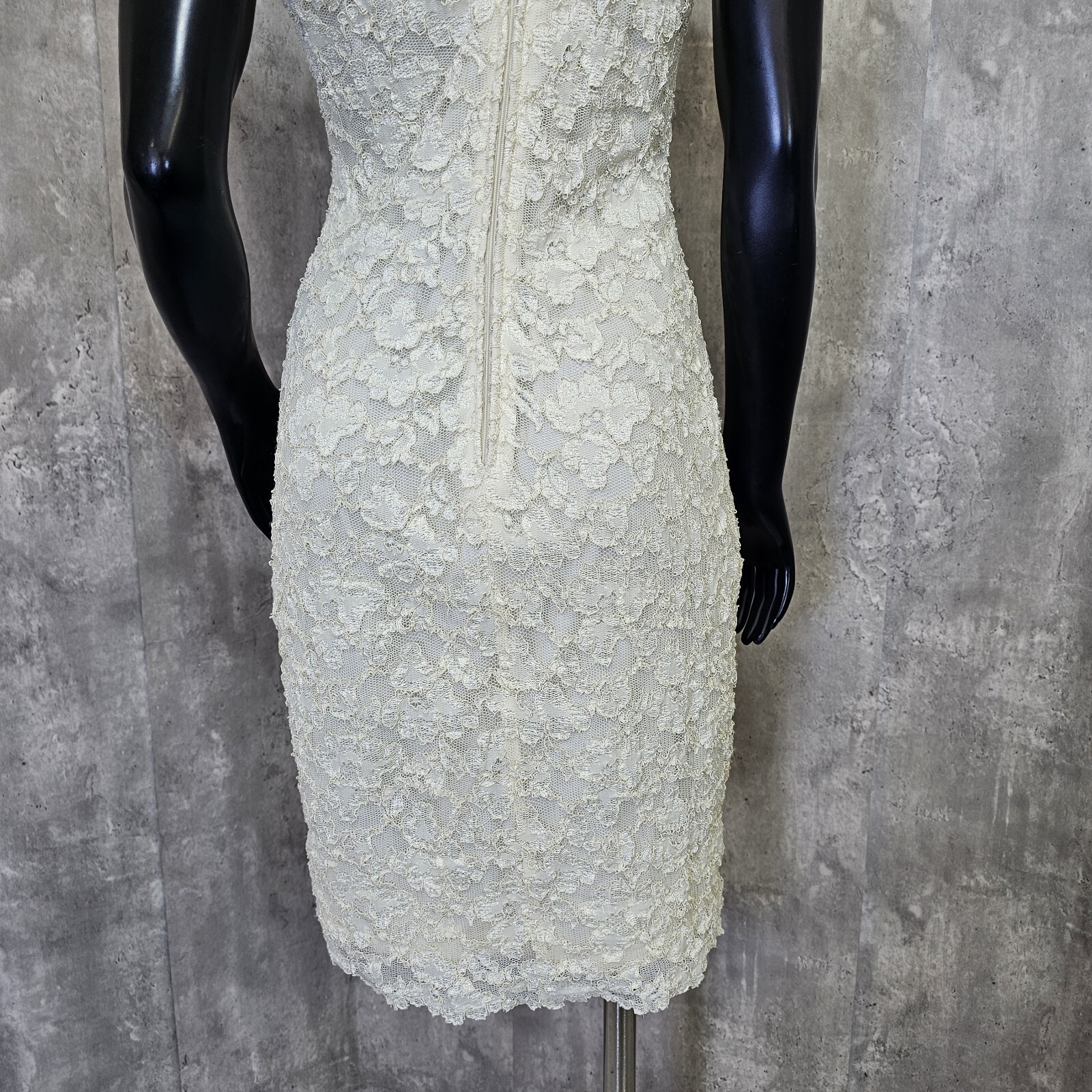 Vintage 80s 90s Molly Malloy Womens M Ivory Lace Wiggle Dress Cocktail Party
