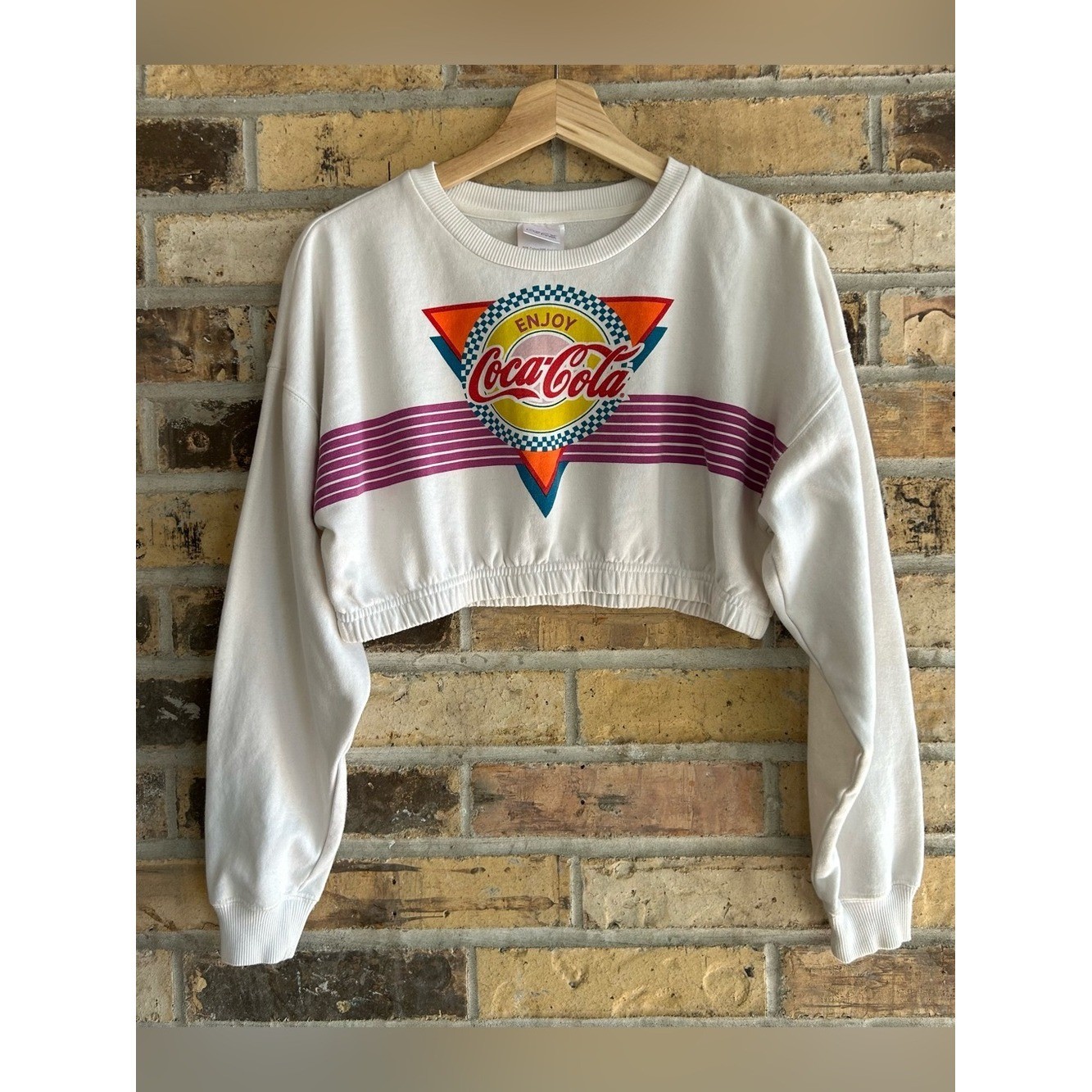 Coca-Cola VTG Inspired Cropped White Pullover Sweatshirt Small