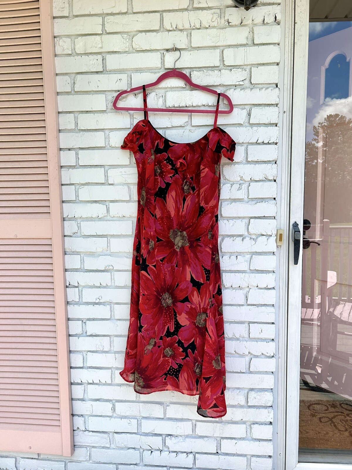 vintage y2k red sparkly floral midi dress L/XL