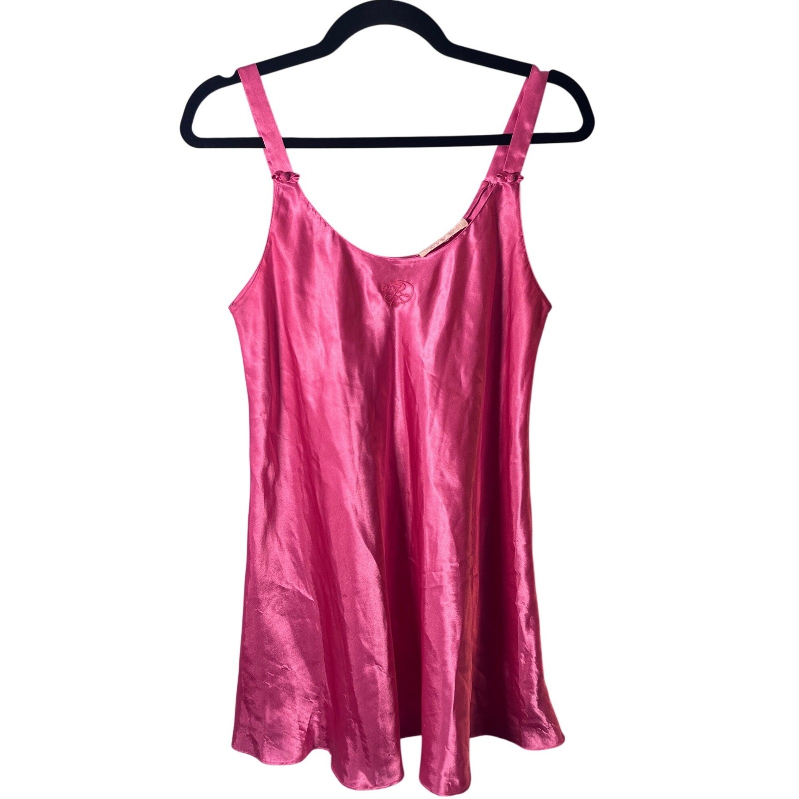 Oscar de la Renta Pink Label Vintage Hot Pink Satin Chemise Nightgown