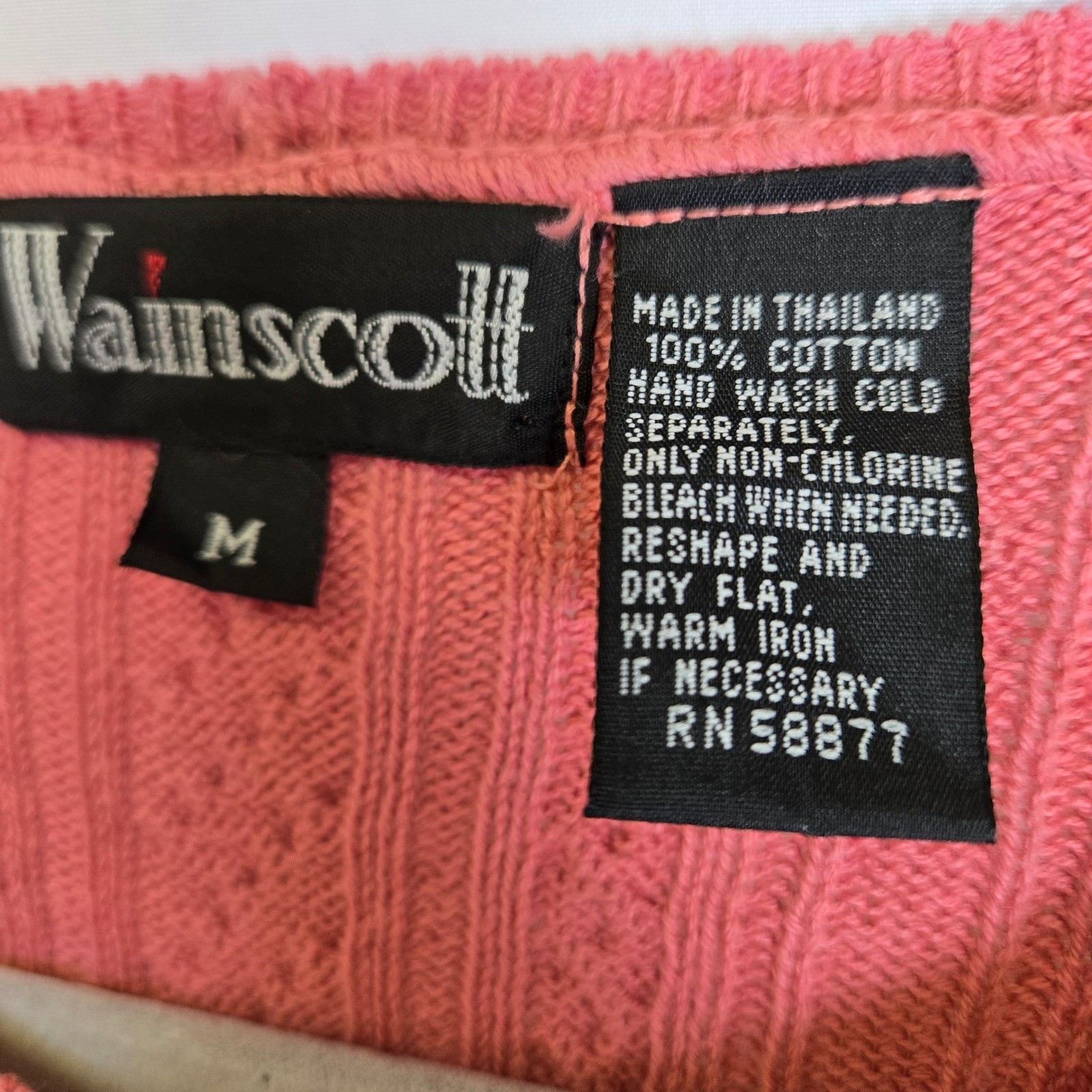 Wainscott 100% Cotton Classic Preppy Cable Knit Sweater, Pink, Medium, Vintage