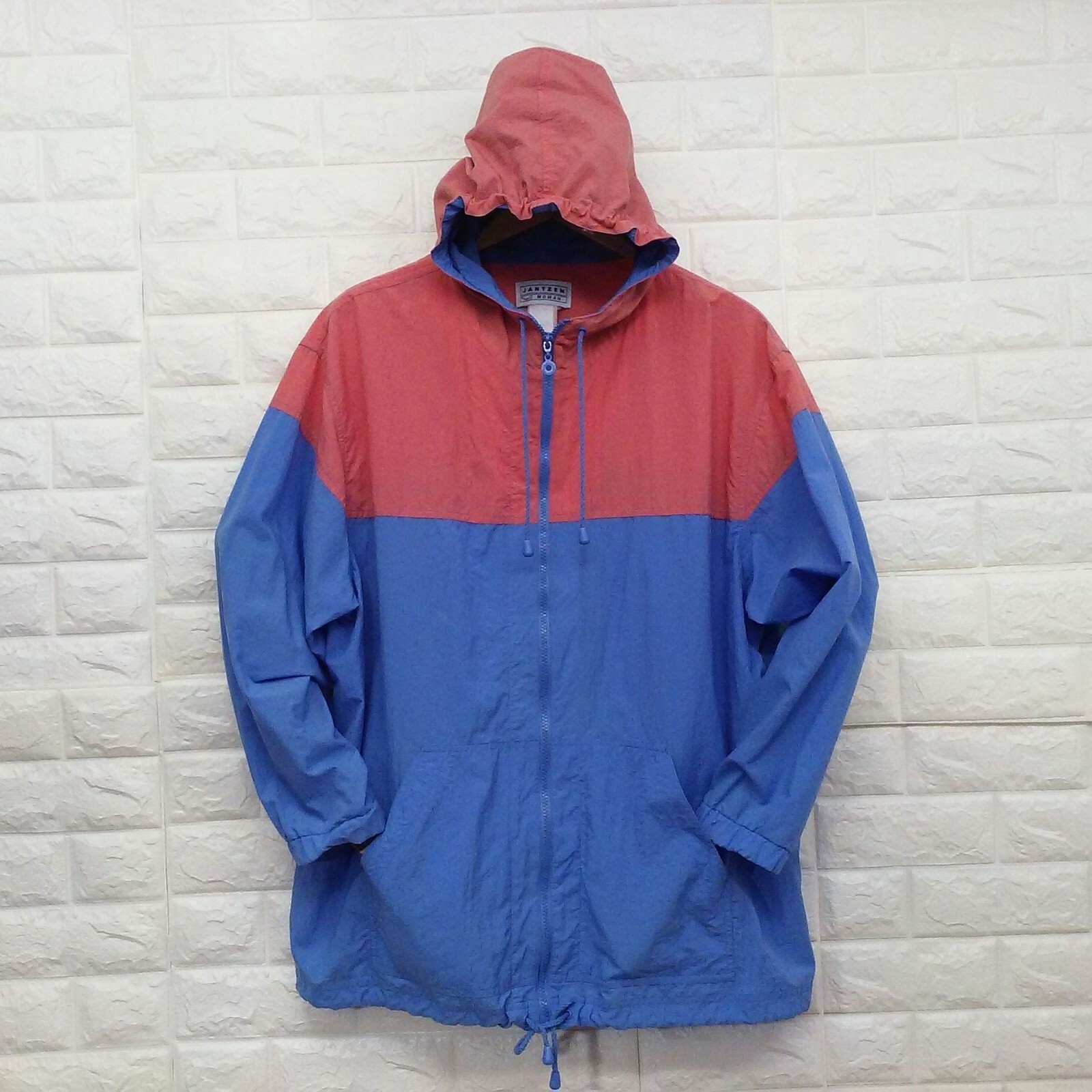 Vintage 80s Jantzen Color Block Jacket Sz-1X Pockets Hood Full Zip Purple Pink