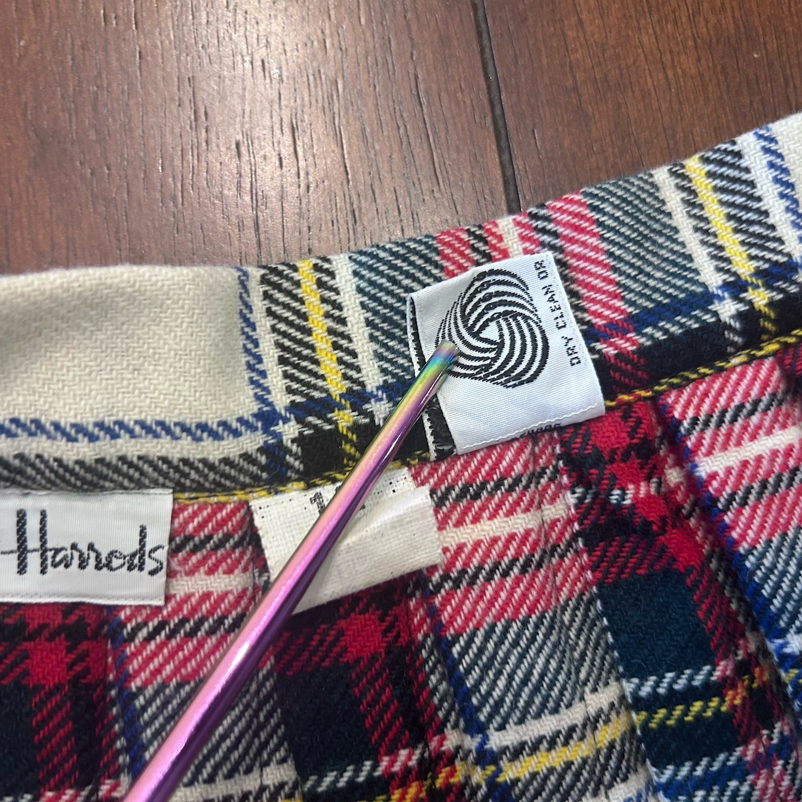 VTG Harrods Red Tartan Maxi Skirt Wool Old Money Plaid Academia Kilt Size 12