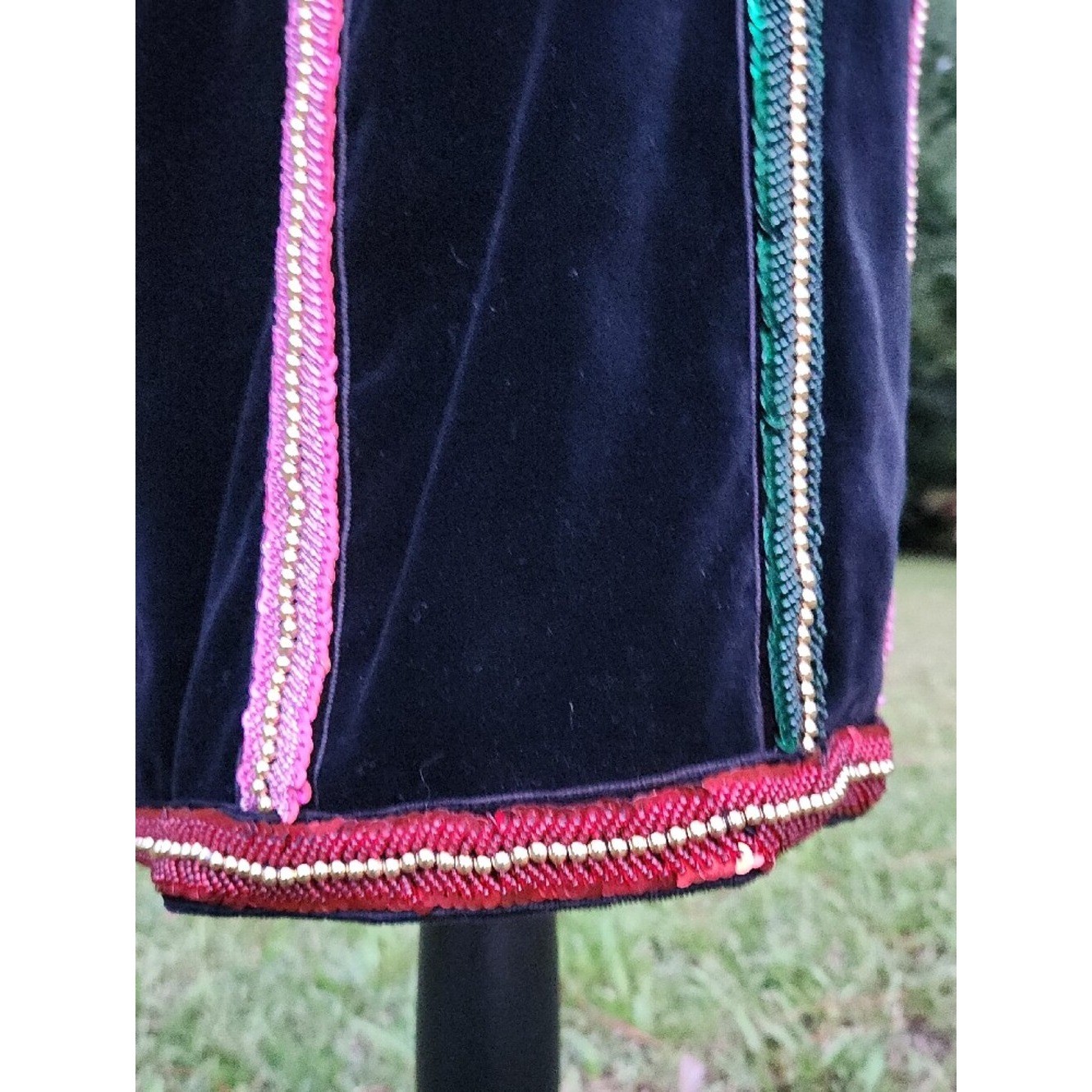 VTG Escada Black Velvet Strapless Dress with Pink Green Blue SEQUIN Gold BEAD M.