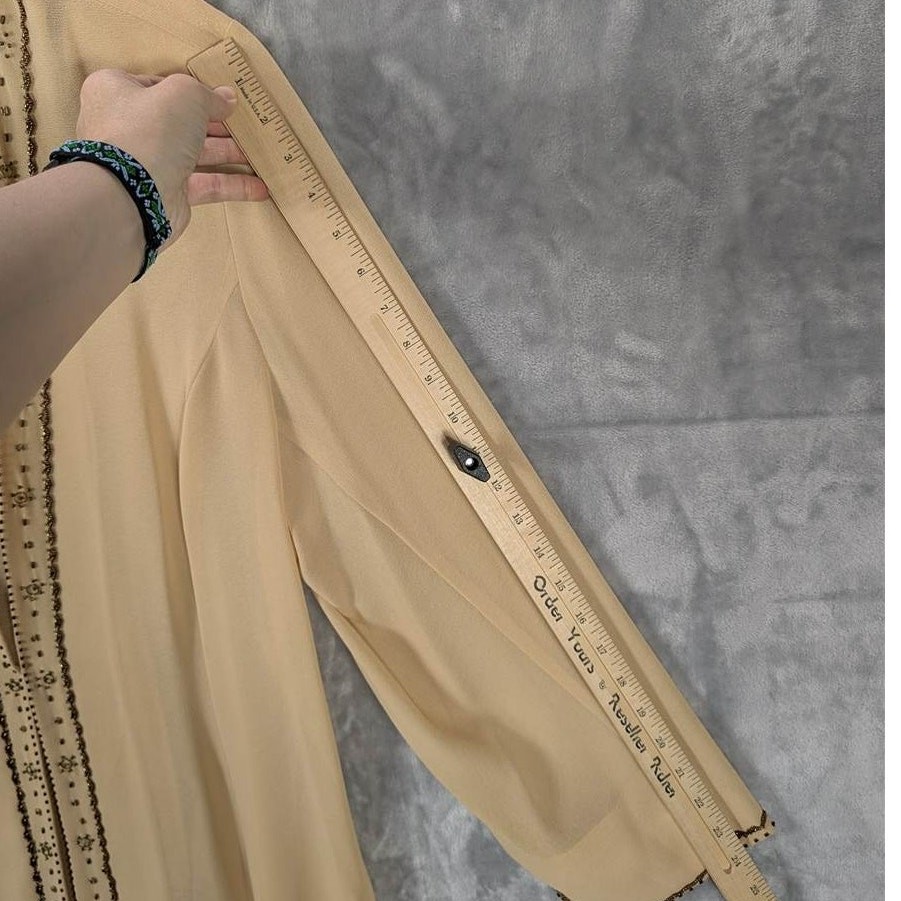 Vintage Sheer Cardigan Womens 18W Tan Jacket Long Sleeve Beaded Boho 1980s