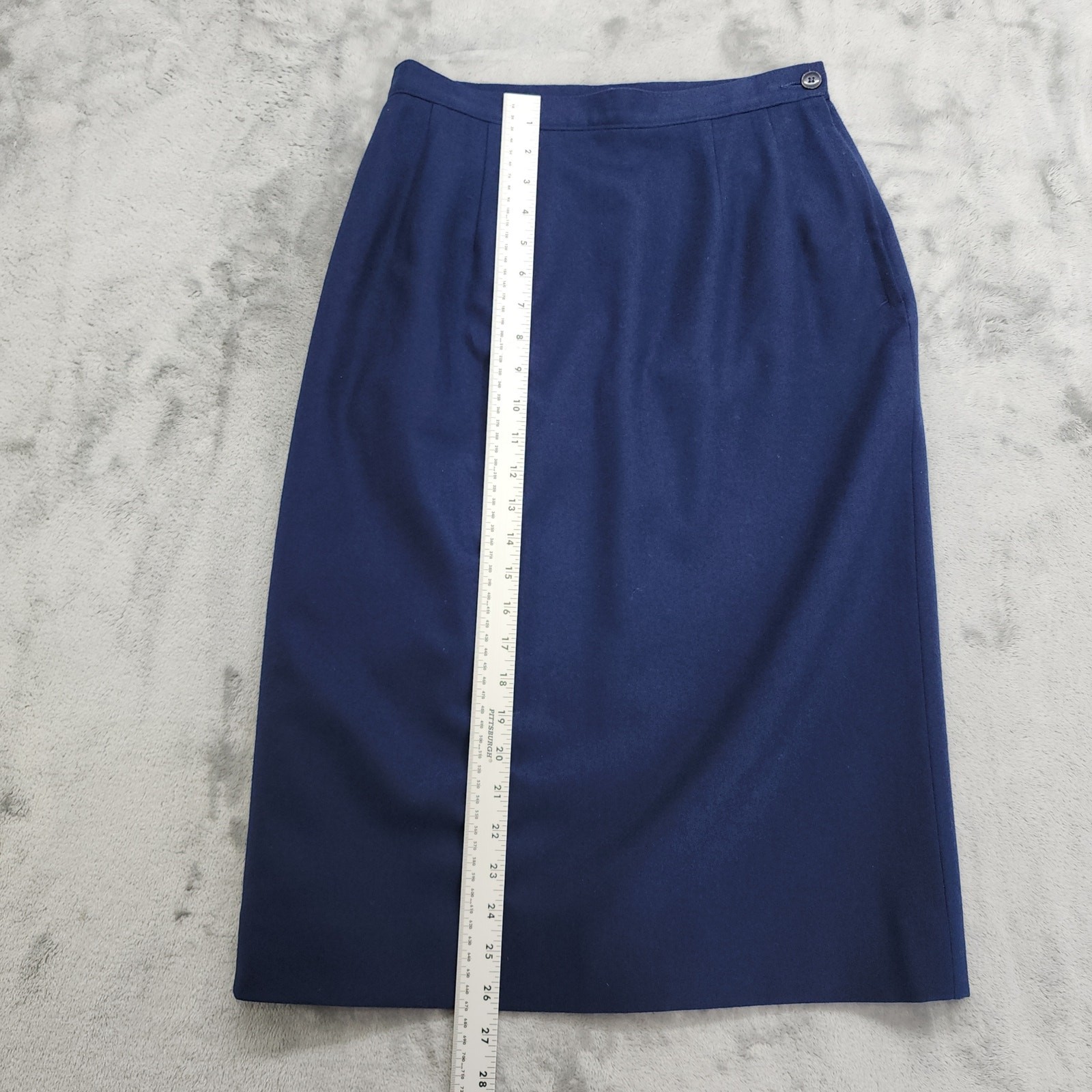 Vintage 70s Pendleton Skirt Womens 8 Blue Wool Pencil Side Button Zip Office