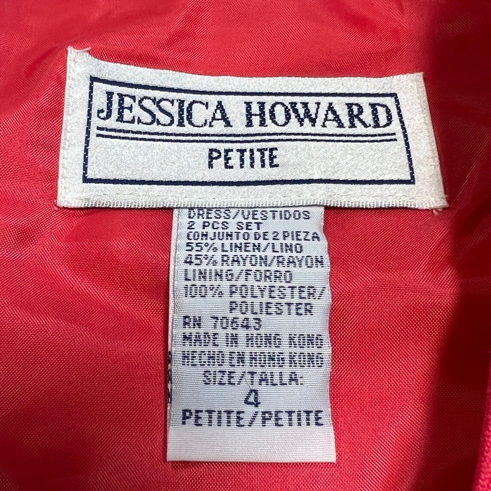 Jessica Howard Dress Set Womens 4P Coral Linen Blend Floral Embroidered 2pc Vtg