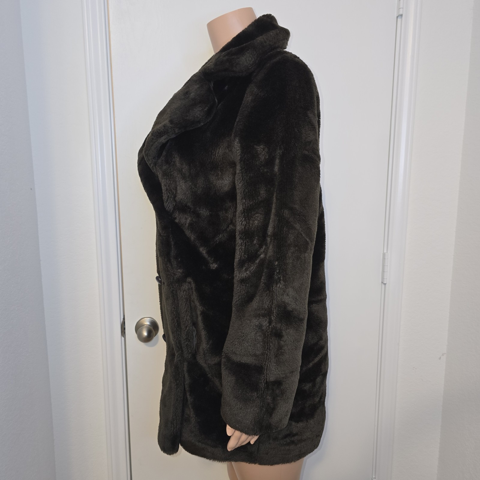 VTG Herman Kay Dark Brown Faux Fur Double Breasted Women’s Coat USA Distressed