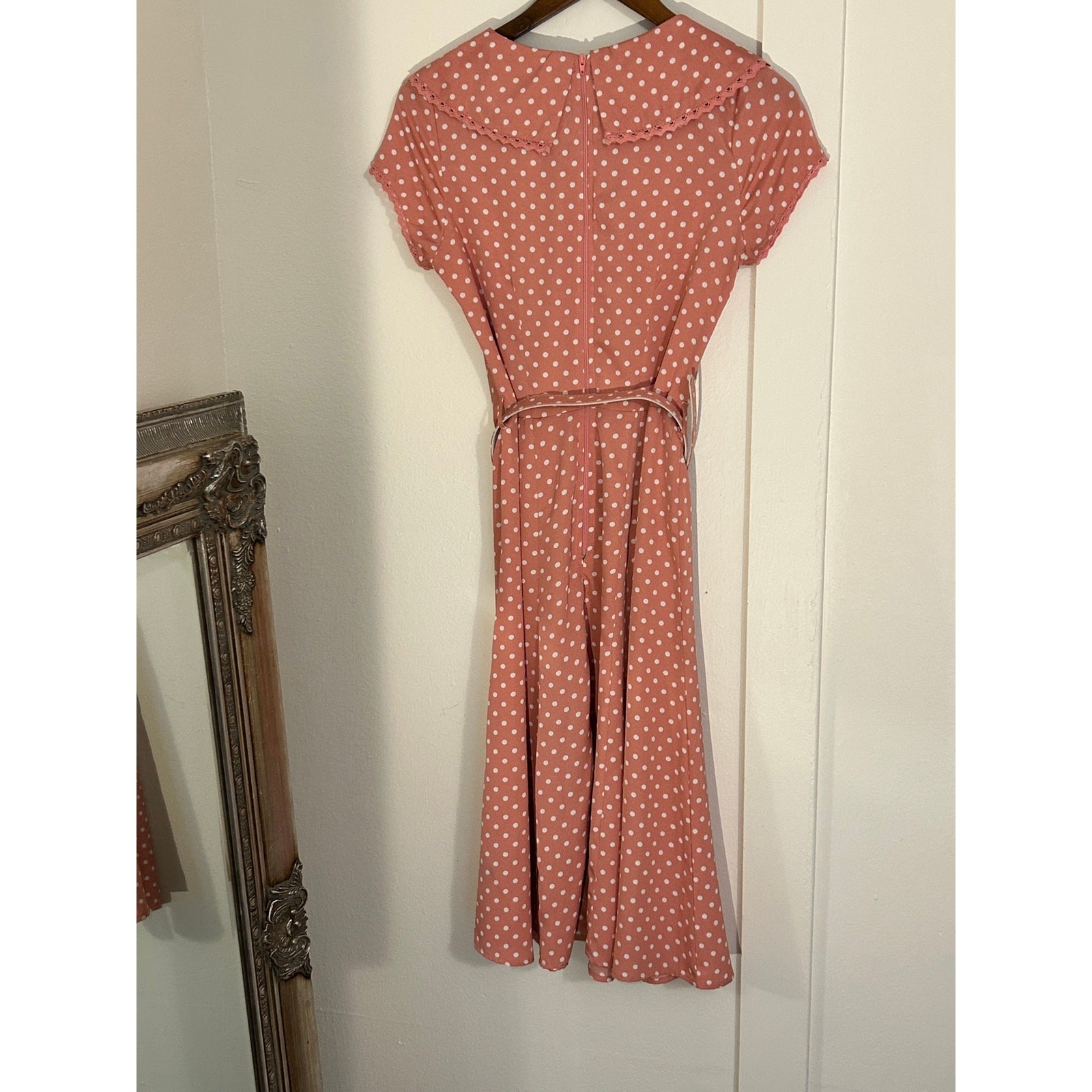 Hell Bunny Vixen Pink Polka Dot 1940s Retro Midi Dress Size Medium