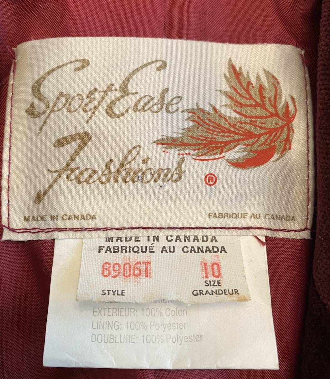 Sport Ease Fashions Velour Jacket Maroon Size 10 Style 8906T – 1960’s?