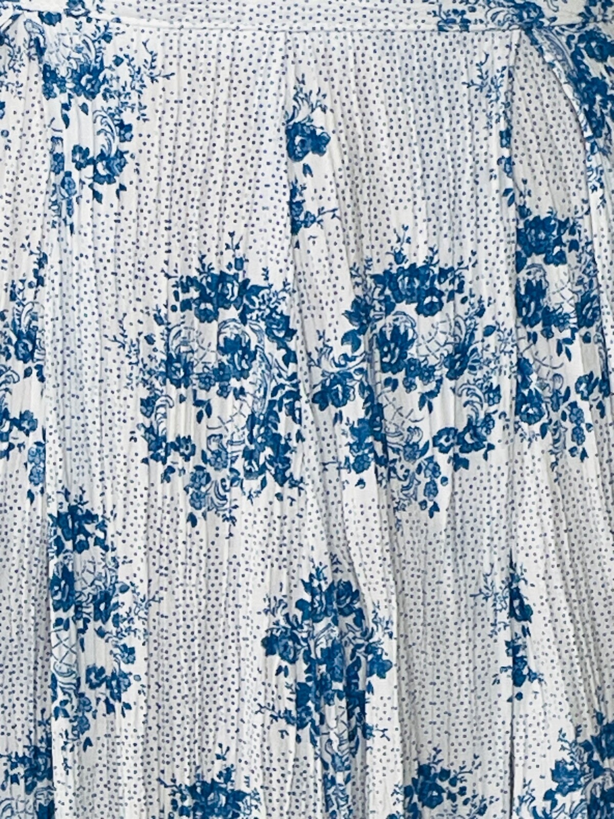 VTG 80’S FULL PLEATED PRAIRIE COTTAGECORE BLUE&WHITE TOILE RAYON MIDI SKIRT*XS