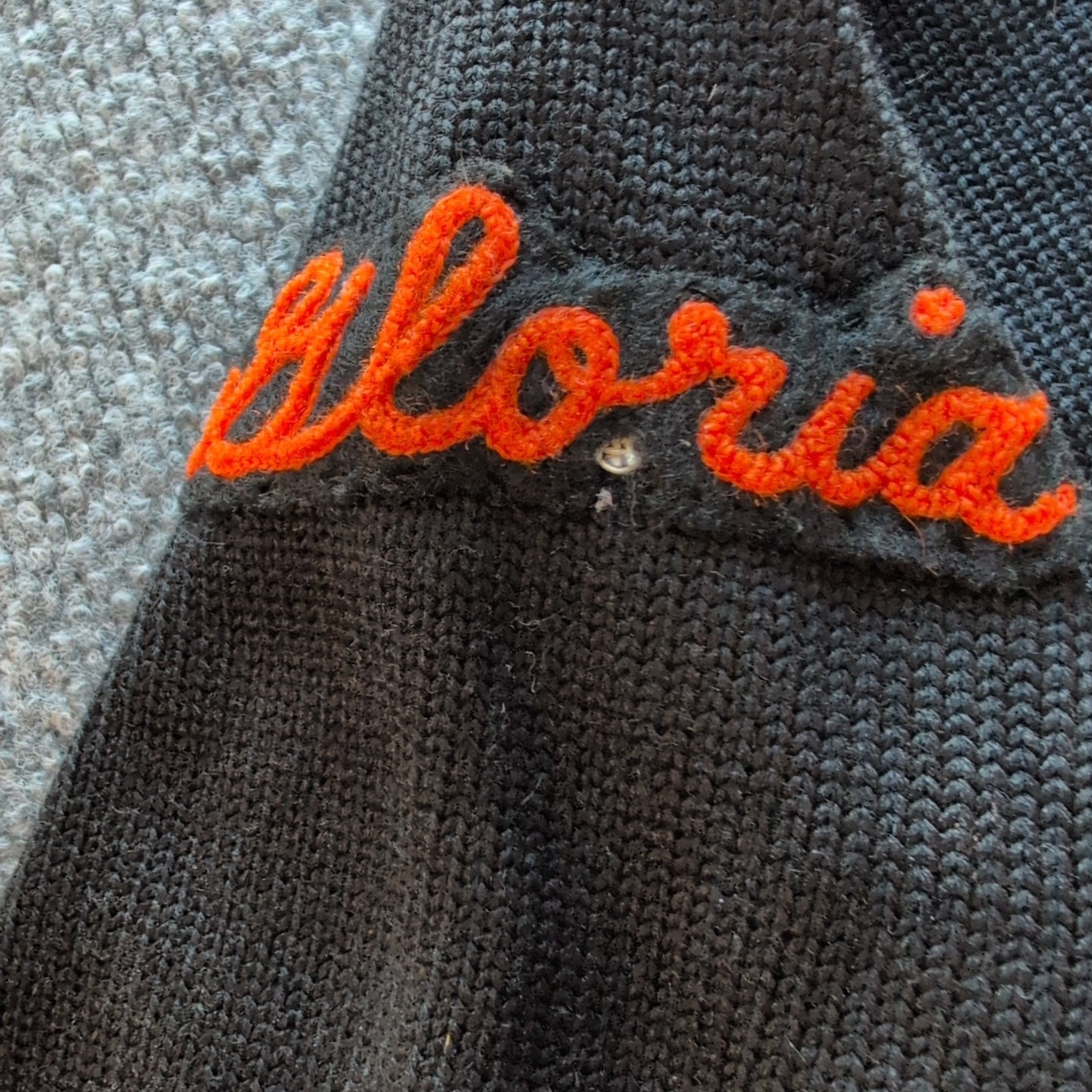 Vintage Varsity Letterman Sweater Black Orange Gloria Wells NV Womens Med 50/60s