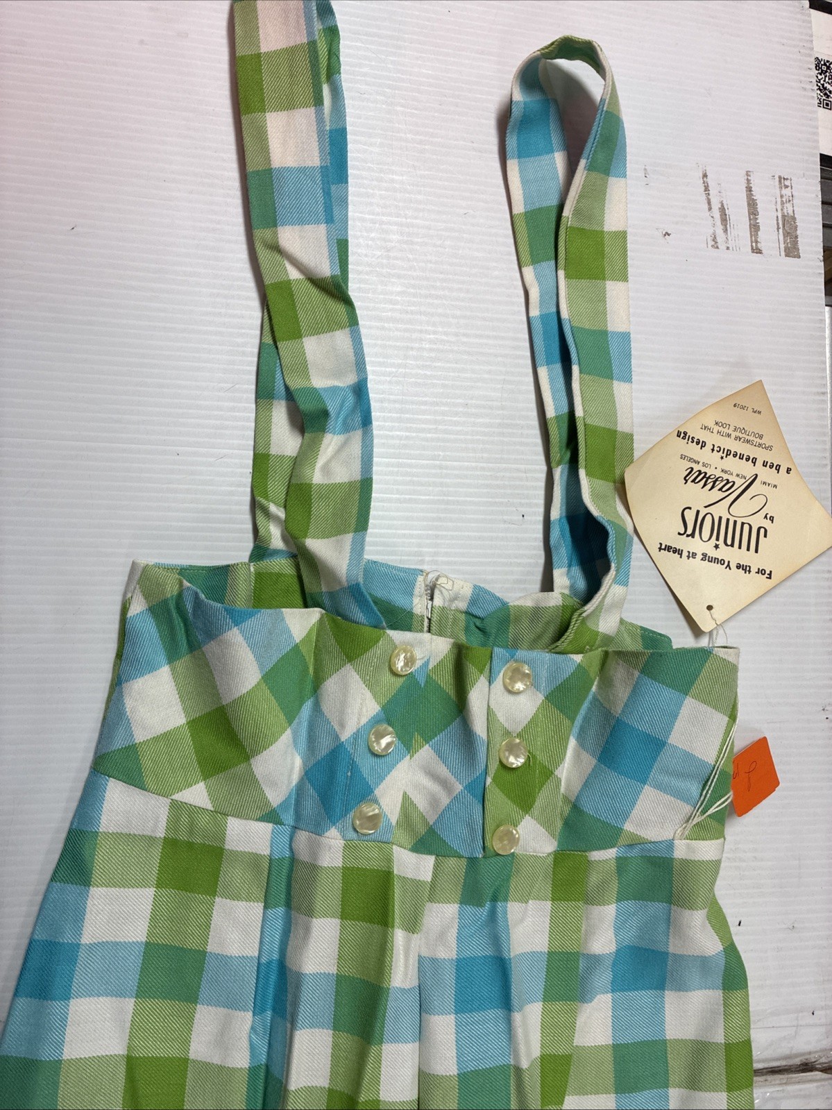 Vintage 50s Juniors by Vassar Blue Green & White Plaid Pants w/Suspenders Size 7