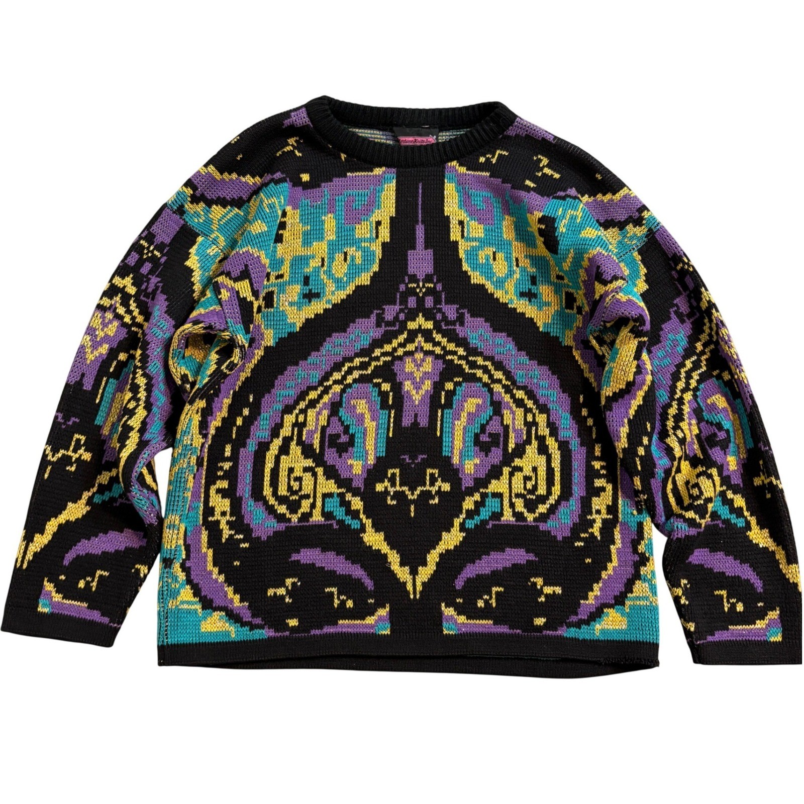 Vintage Fortune Knits Inc Women’s Abstract Geometric Crewneck Sweater 90s USA