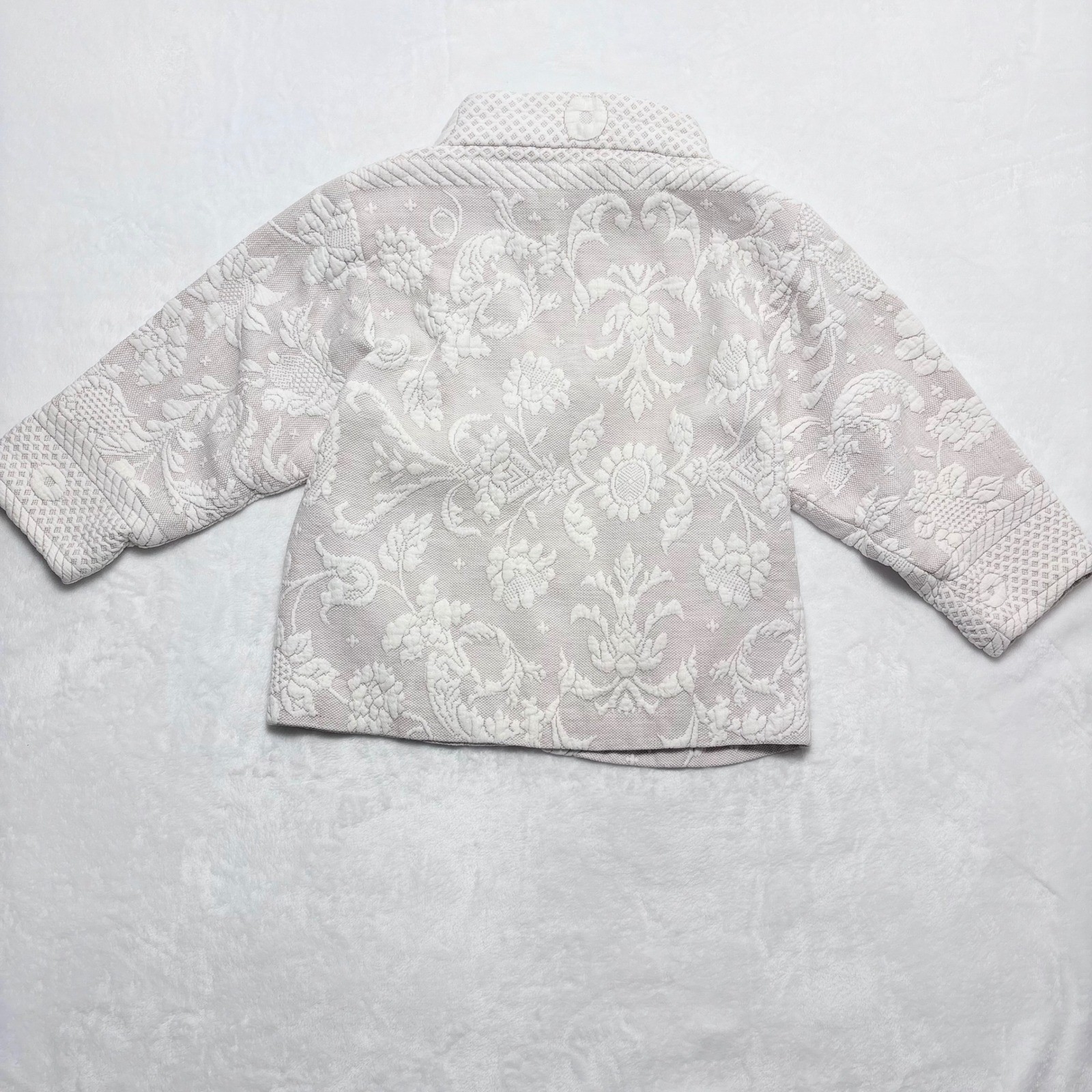 Suzi Beige Floral Quilted Matelasse Jacket Stand Collar Vintage Small Grandma