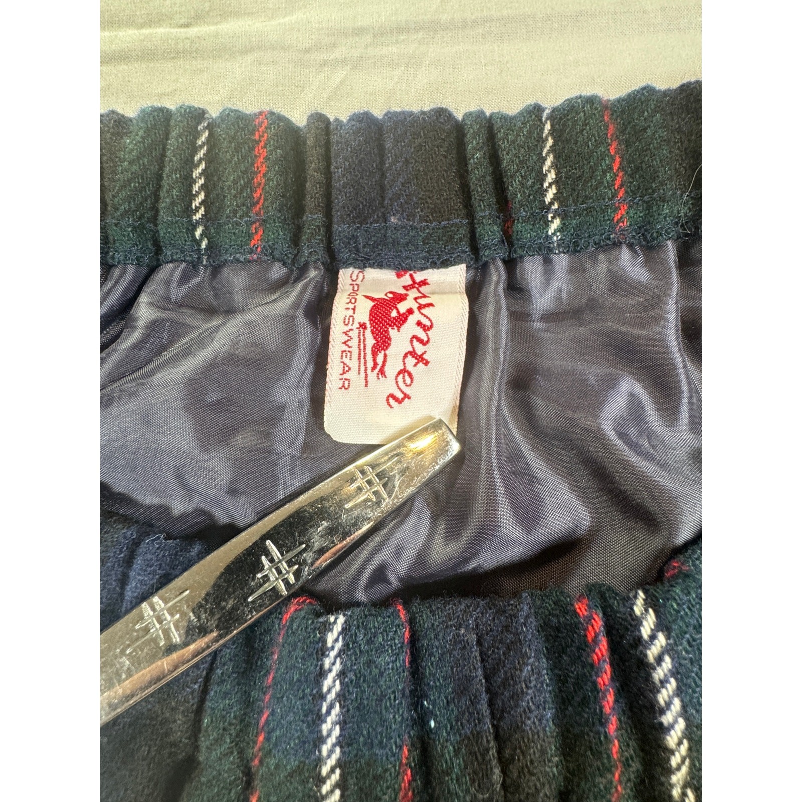 Hunter Sportswear Navy Tartan Pencil Skirt, 30 Waist