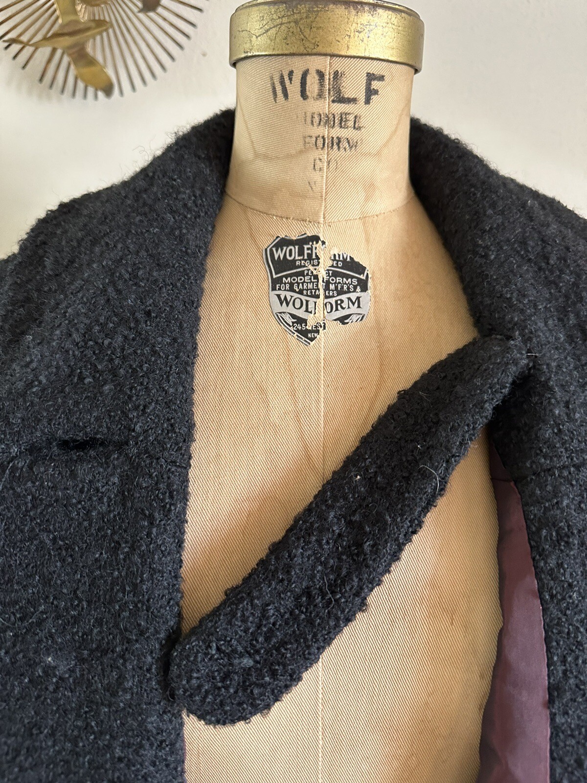 1940s Boucle Wool Swing Coat Holiday Shawl Collar Jacket Rhinestone Cuff 50s VTG